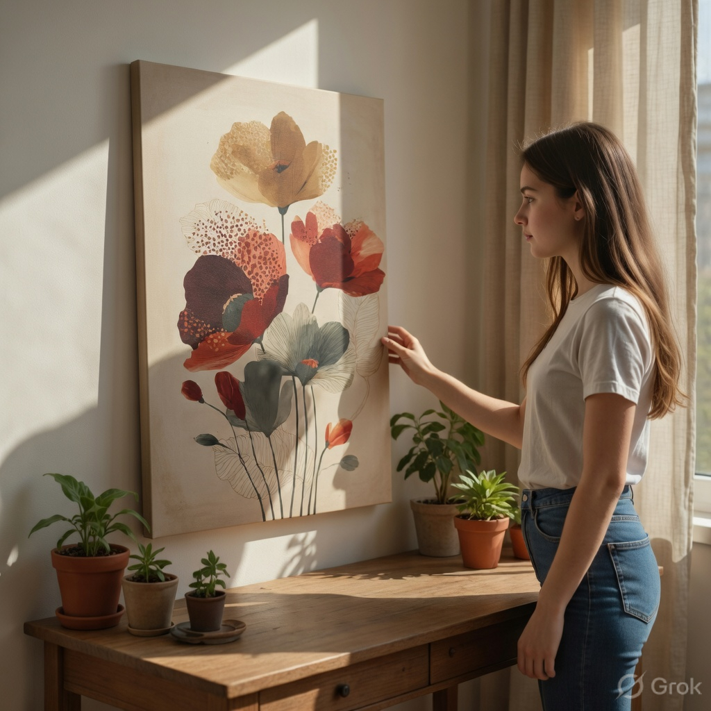 SAF Modern Abstract Floral Canvas Wall Painting | Minimalist Flower Artwork HD Printed Canvas with Wooden Frame | Living Room Bedroom Aesthetic Home Decor Gift - Image 2