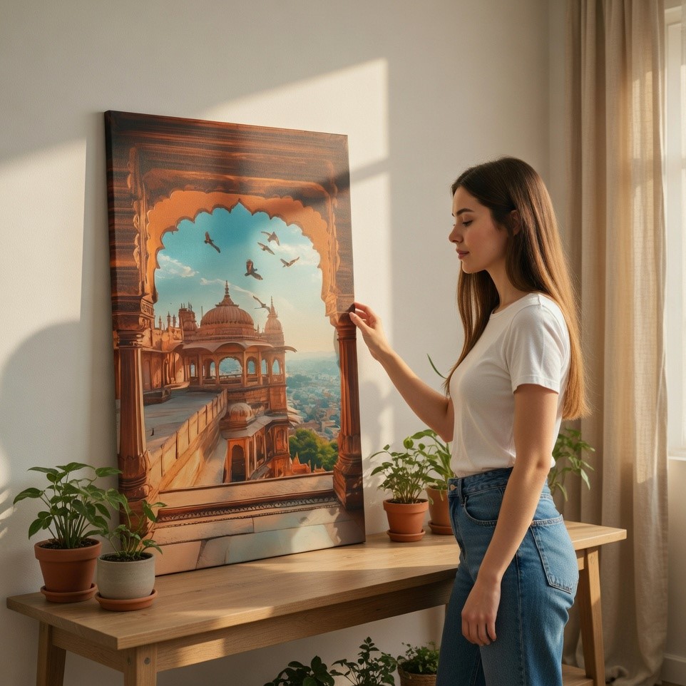 SAF Rajasthani Palace Arch Canvas Wall Painting | Royal Indian Architecture City View Artwork HD Printed Canvas with Wooden Frame | Living Room Bedroom Home Decor Gift - Image 2