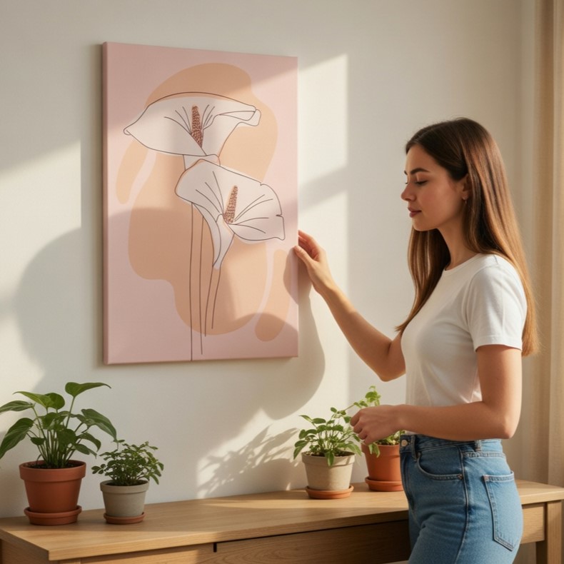 SAF Minimalist Calla Lily Line Art Canvas Wall Art Pastel Pink Abstract Boho Floral Painting Print Modern Aesthetic Wall Decor for Living Room Bedroom Dorm Office Home Interior - Image 2