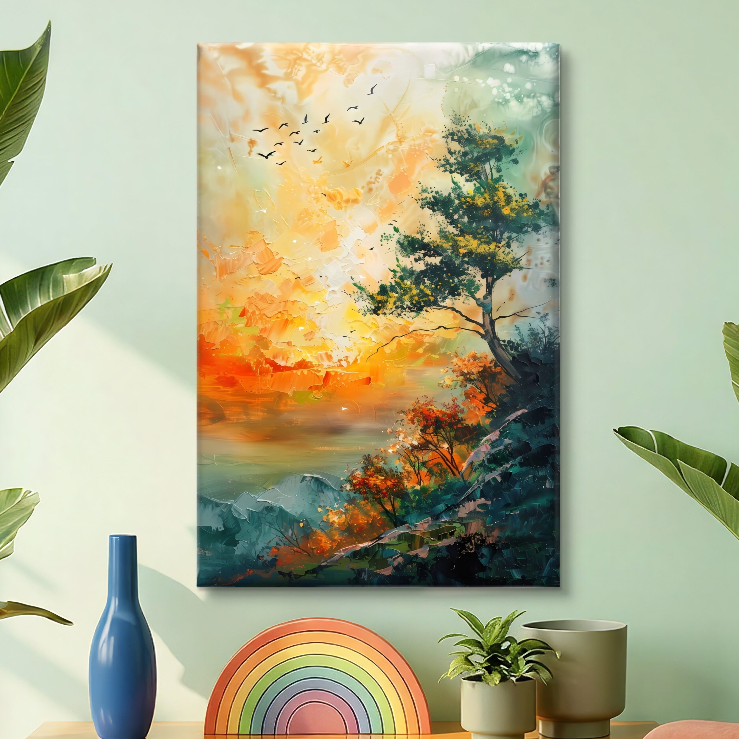 SAF Abstract Landscape Canvas Wall Art Textured Sunset Mountain Tree Scenery Oil Painting Print Modern Nature Decor for Living Room Bedroom Office Home Interior Large Wall Hanging - Image 3