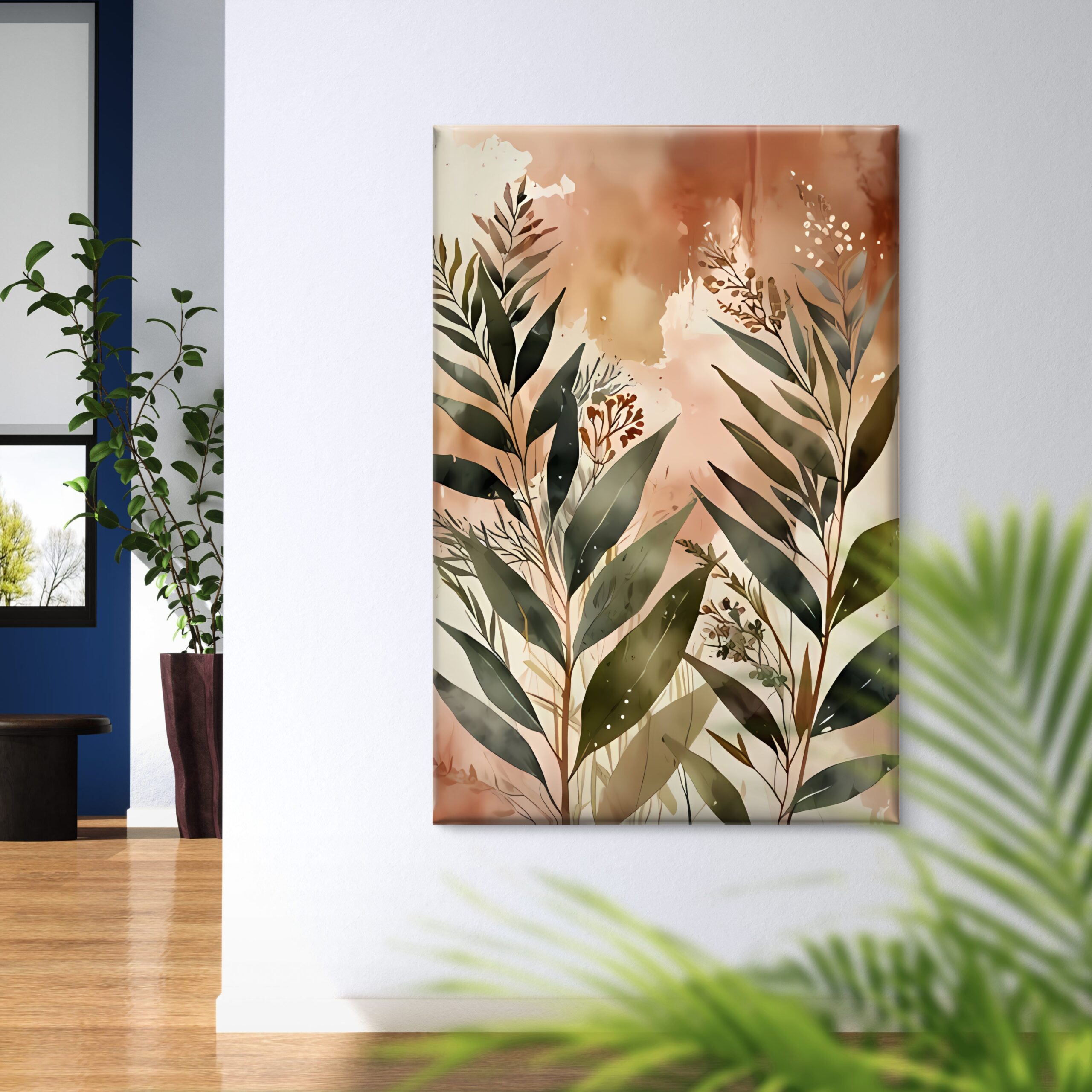 Boho Watercolor Botanical Green Leaves Canvas Wall Art Print - Image 3
