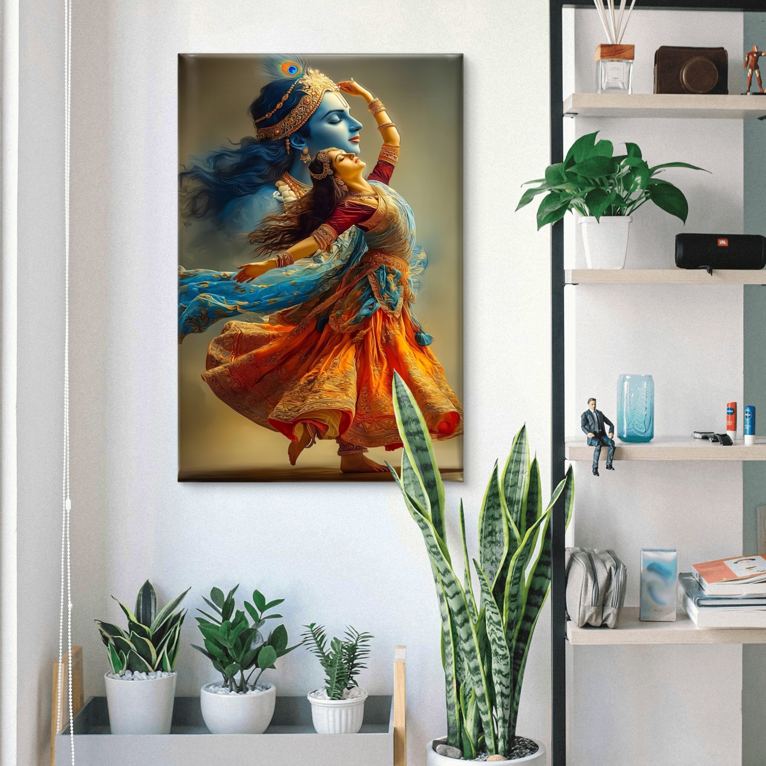 SAF Divine Radha Krishna Dancing Canvas Wall Art Vibrant Spiritual Painting Print Modern Hindu Deity Wall Decor for Living Room Bedroom Puja Room Religious Gift - Image 3