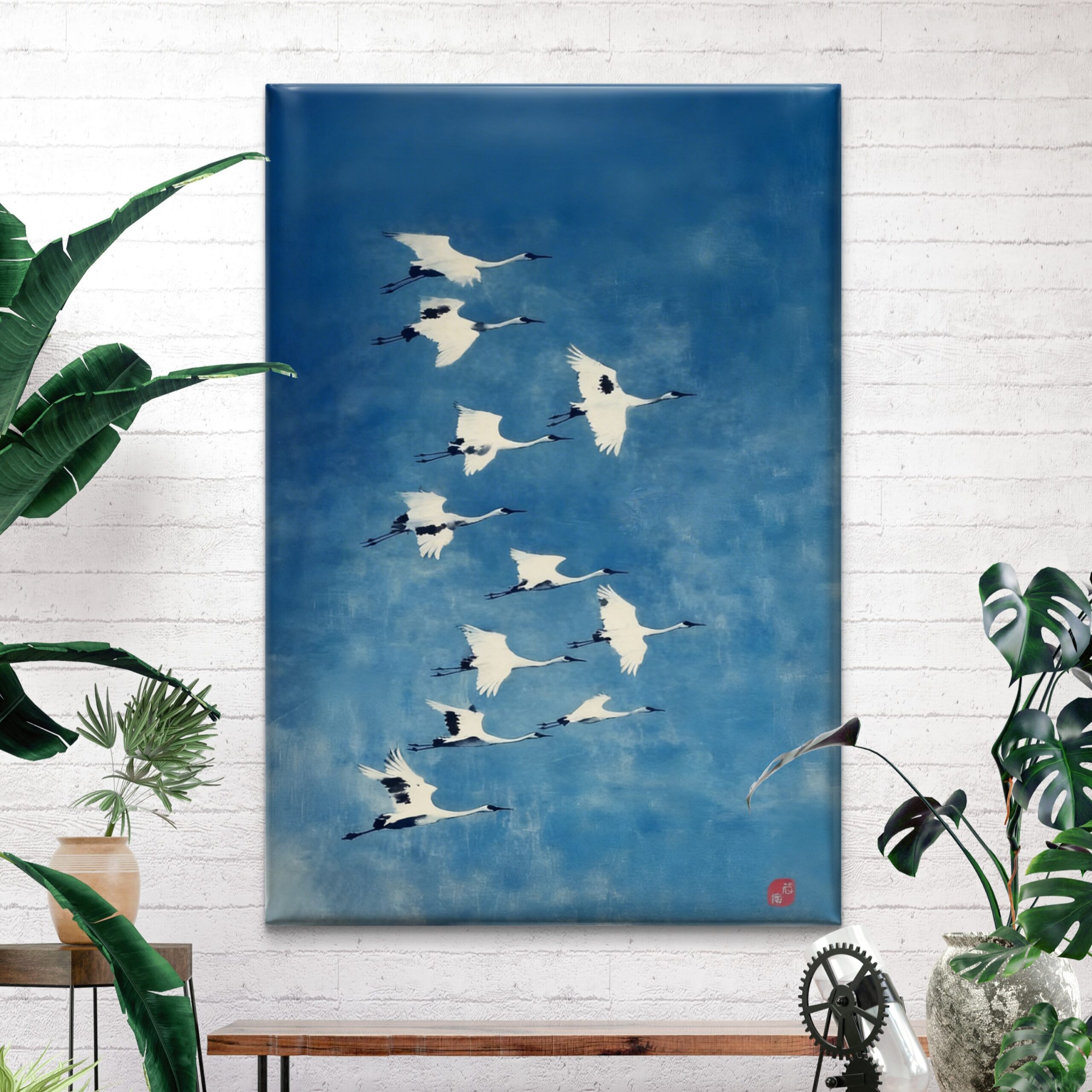 SAF Japanese Style Flying Cranes Canvas Wall Art Serene Blue Sky Bird Painting Print Traditional Zen Animal Poster Minimalist Decor for Living Room Bedroom Office Home Aesthetic - Image 3