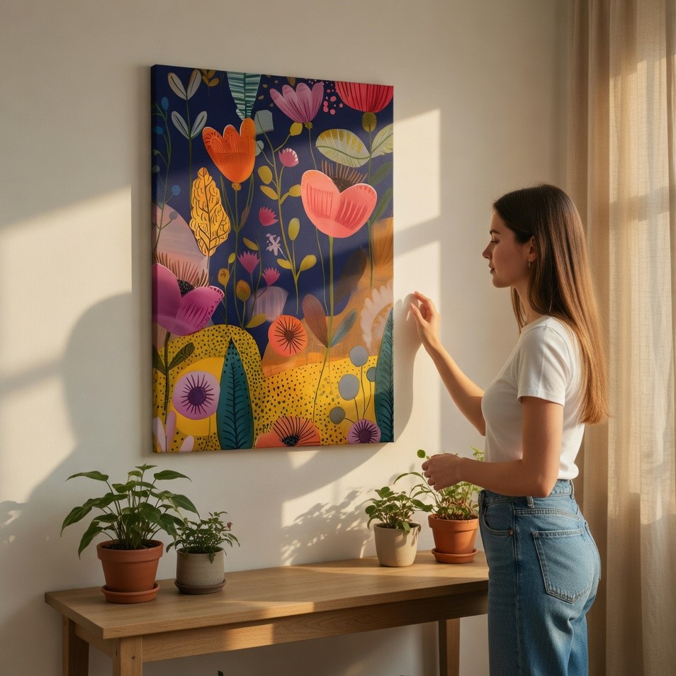 SAF Whimsical Abstract Floral Canvas Wall Art Colorful Botanical Garden Painting Print Navy Blue Boho Decor for Living Room Bedroom Nursery Office Home Aesthetic Large Poster - Image 3