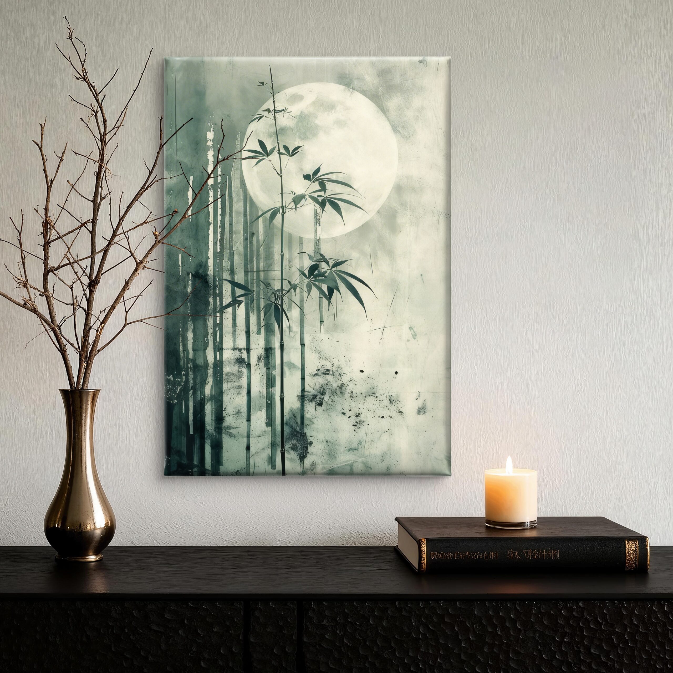 SAF Zen Bamboo Moonlight Canvas Wall Art - Japanese Style Watercolor Painting Print Serene Greenery & Full Moon Forest Decor for Living Room, Bedroom & Meditation Office - Image 3