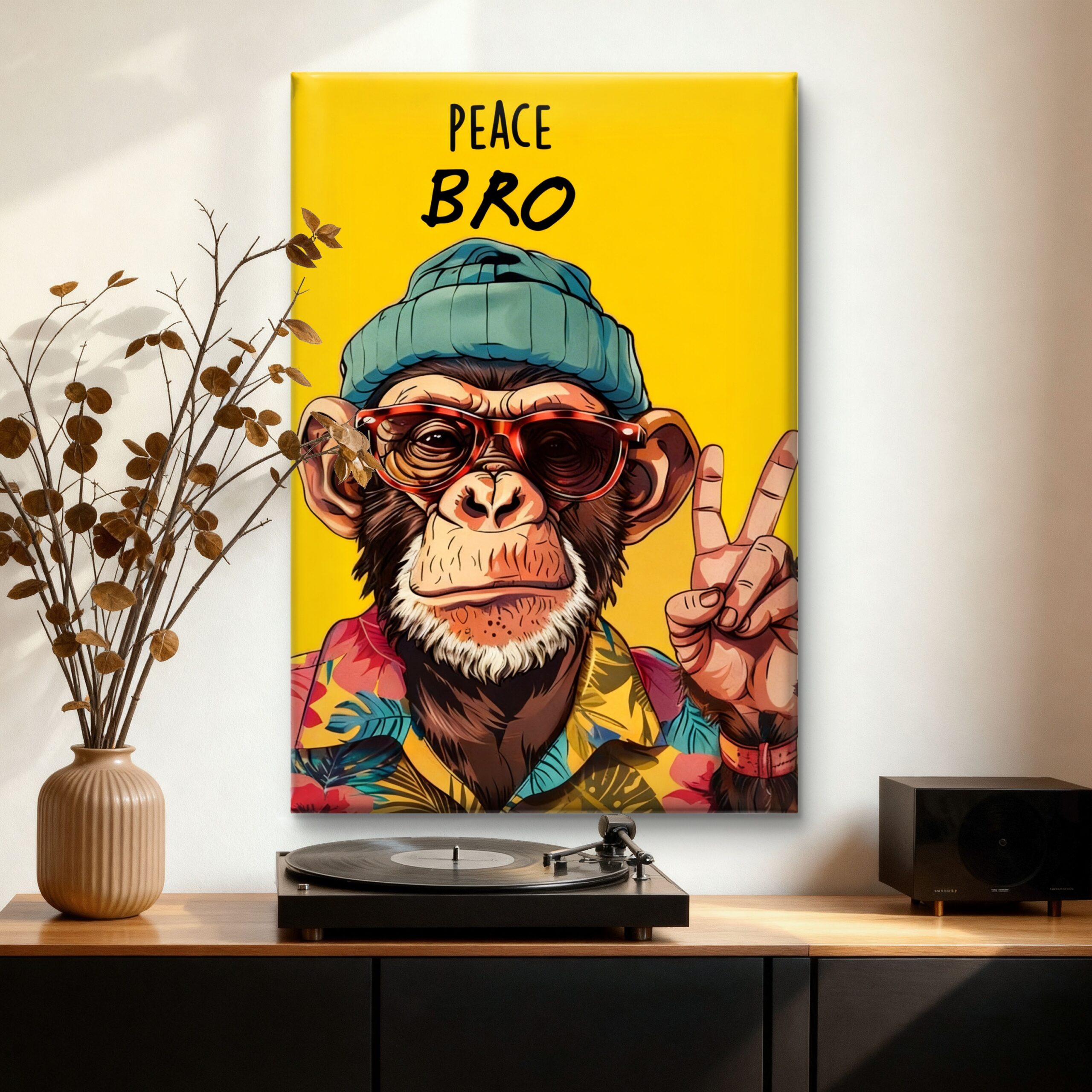 SAF Funny Monkey Peace Bro Canvas Wall Art Cool Chimp Pop Art Poster with Sunglasses Bright Yellow Quirky Urban Decor for Living Room Bedroom Boys Room Dorm Office - Image 3