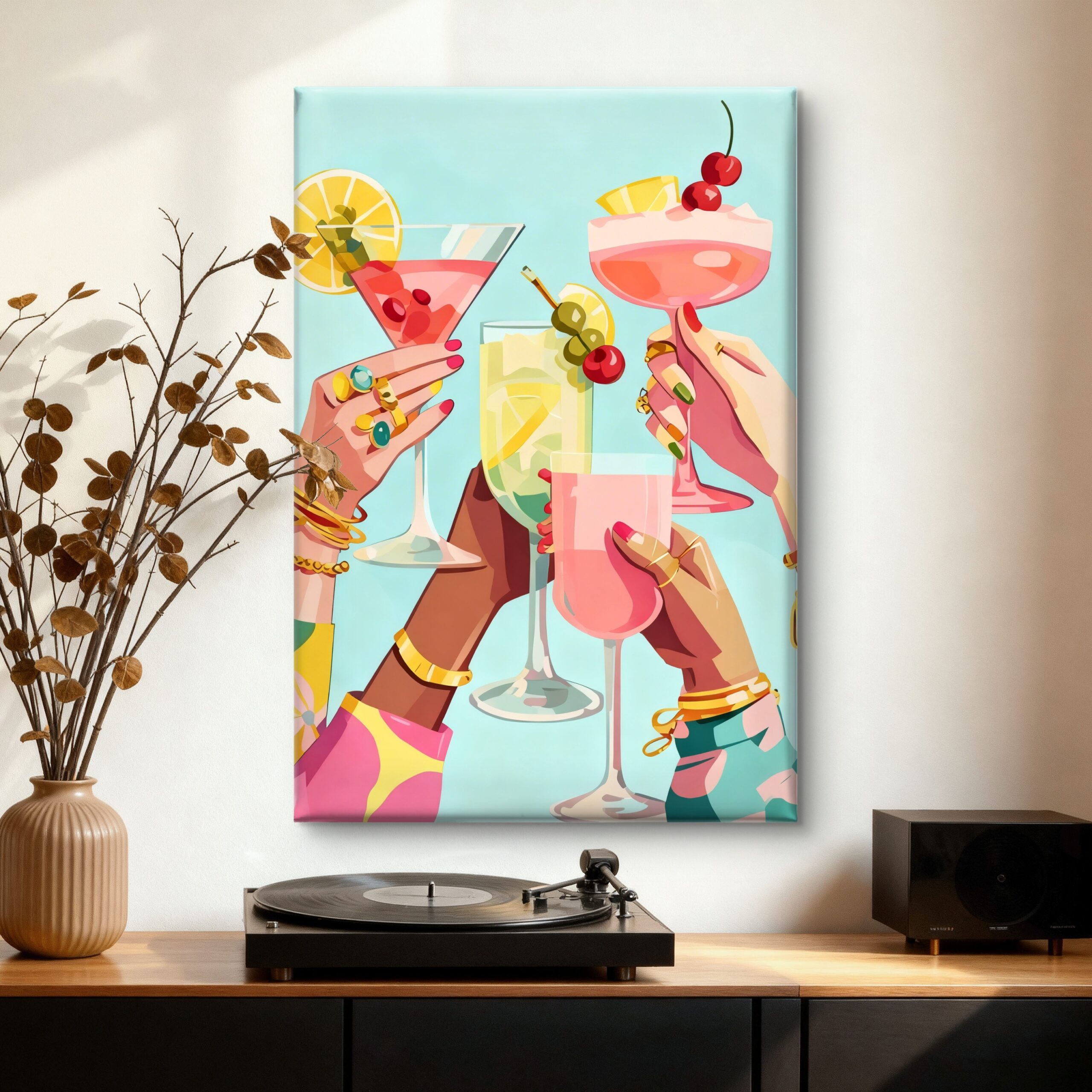 SAF Colorful Cocktail Cheers Canvas Wall Art Modern Pop Art Girls Night Drinks Painting Print Vibrant Bar Cart Decor for Kitchen Dining Room Living Area - Image 3