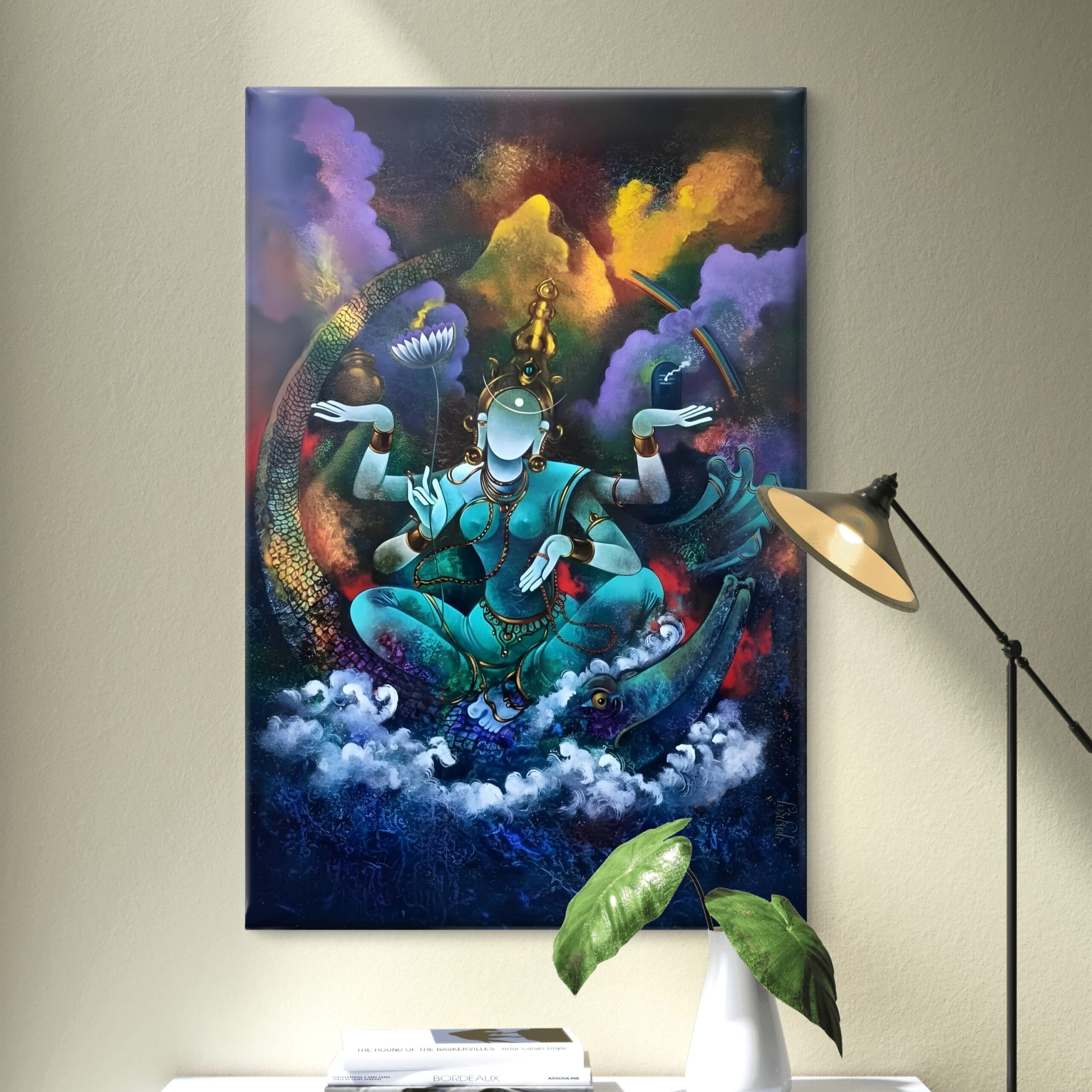 SAF Abstract Cosmic Hindu Deity Canvas Wall Art Spiritual Shiva Shakti Painting Print Vibrant Zen Decor for Puja Room Living Room Bedroom Meditation Space - Image 3