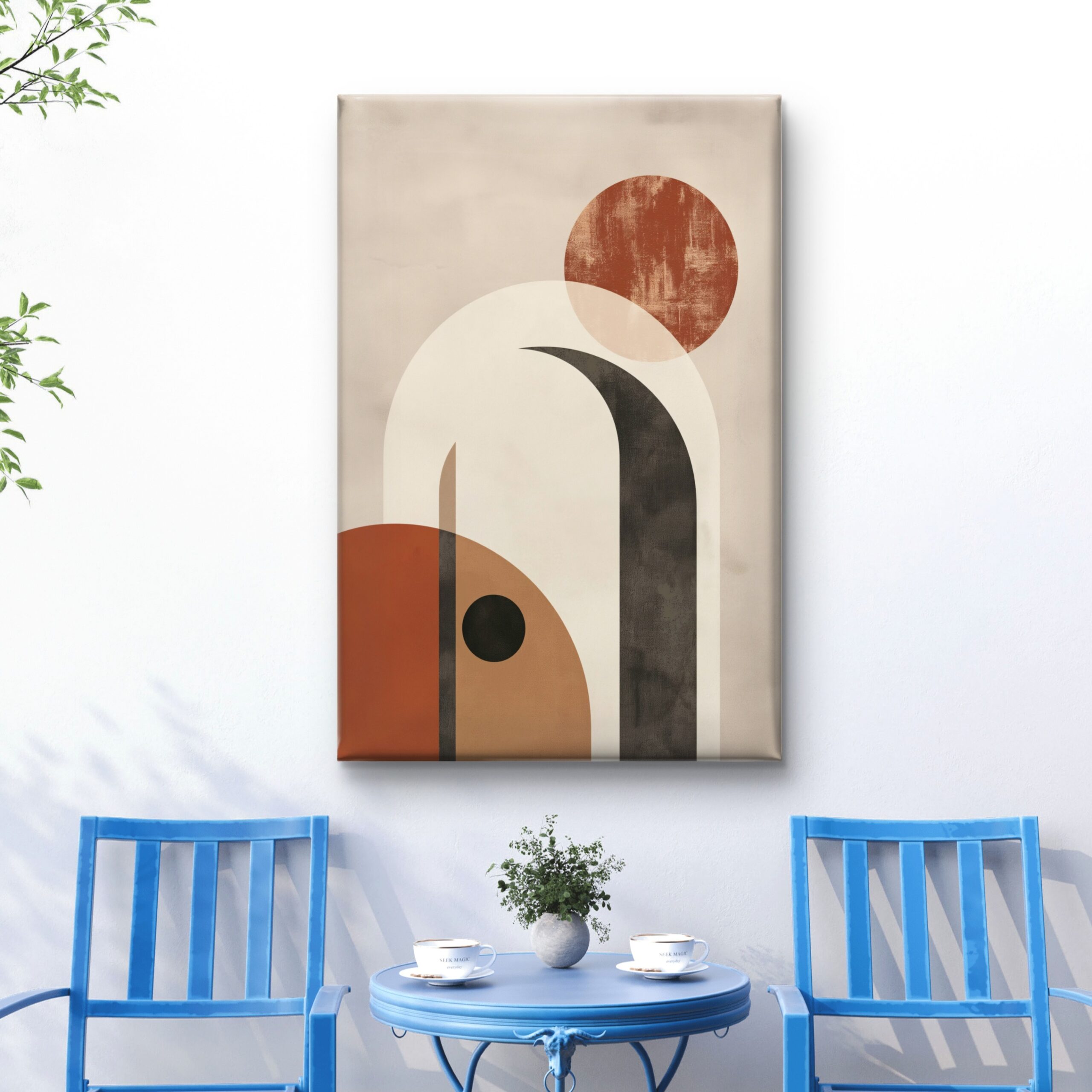 SAF Abstract Boho Geometric Canvas Wall Art - Mid Century Minimalist Terracotta & Beige Painting Print for Living Room, Bedroom & Office Home Decor - Image 3