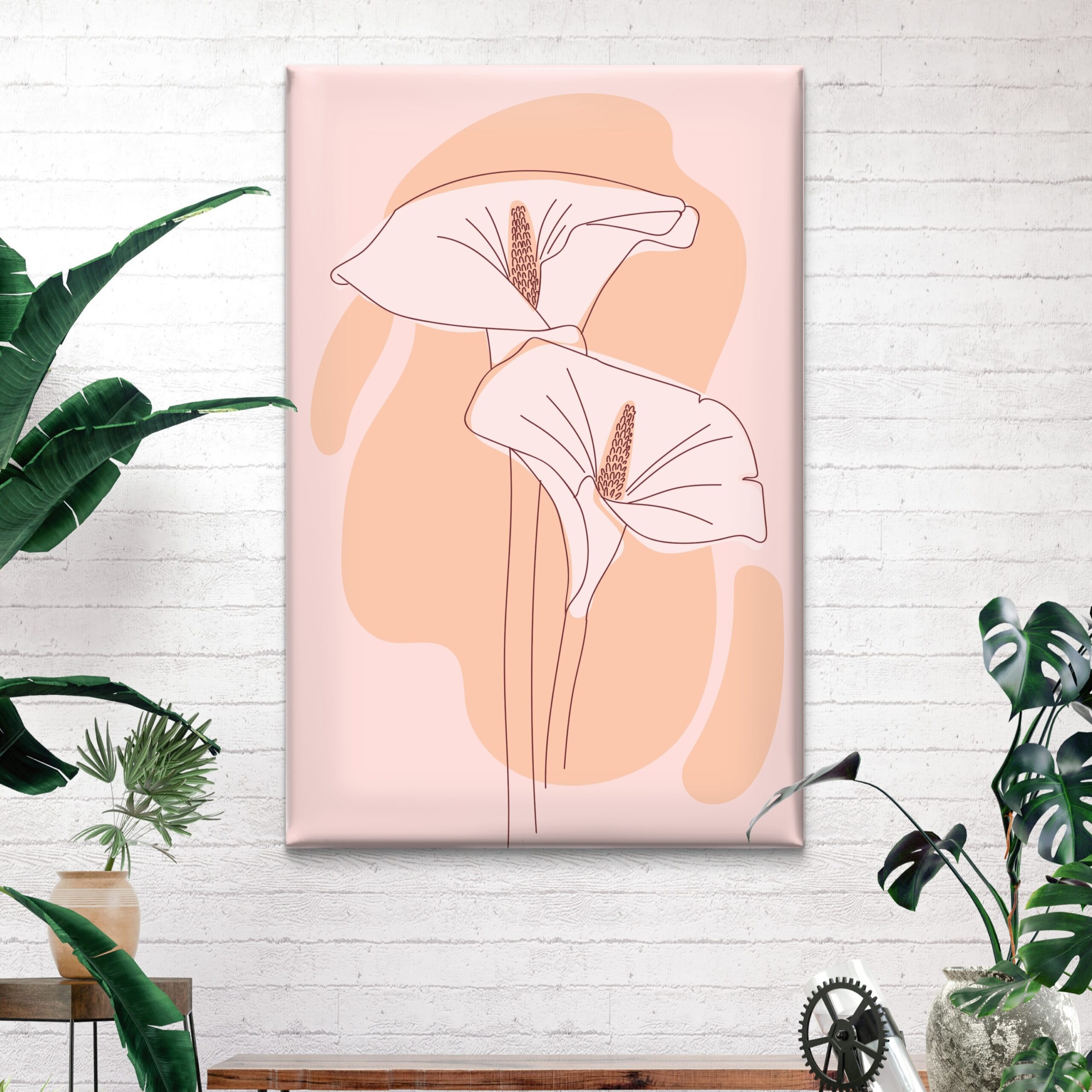 SAF Minimalist Calla Lily Line Art Canvas Wall Art Pastel Pink Abstract Boho Floral Painting Print Modern Aesthetic Wall Decor for Living Room Bedroom Dorm Office Home Interior - Image 3