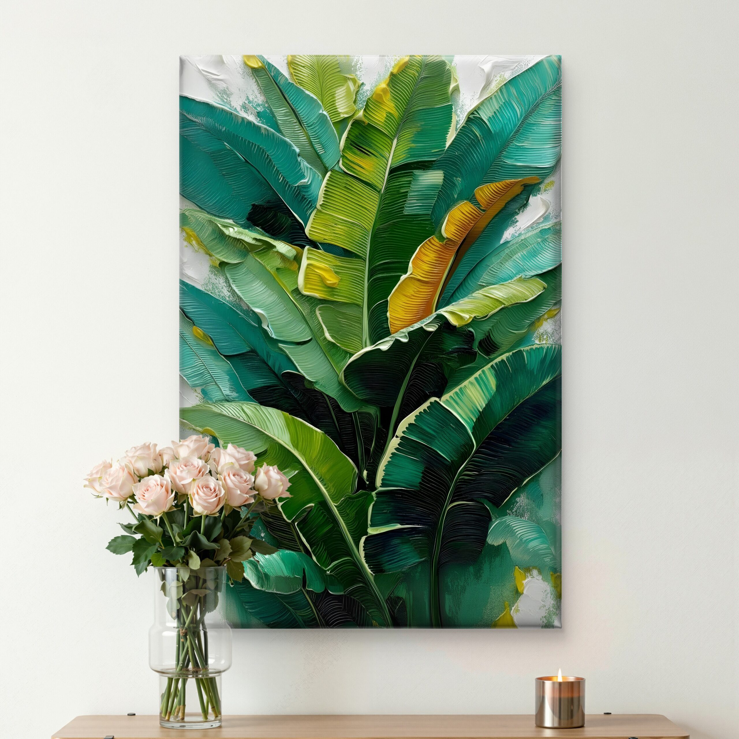 SAF Textured Tropical Banana Leaf Canvas Wall Art Emerald Green Palm Botanical Painting Print Modern Coastal Aesthetic Home Decor for Living Room Bedroom Office Large Poster - Image 3