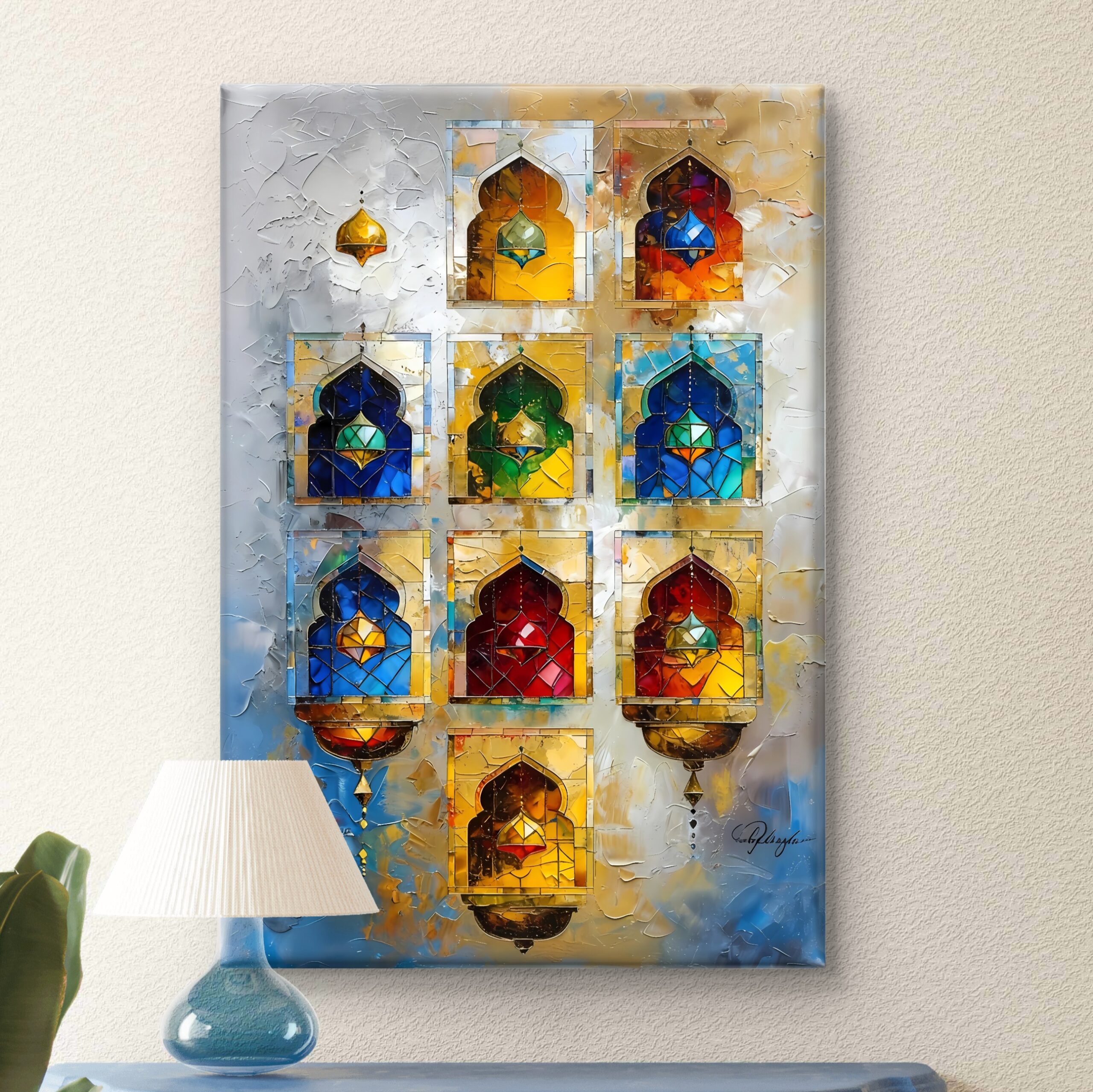 SAF Colorful Moroccan Arch Canvas Wall Art Stained Glass Window Islamic Painting Print Textured Faux Impasto Bohemian Decor for Living Room Bedroom Office Ethnic Poster - Image 4