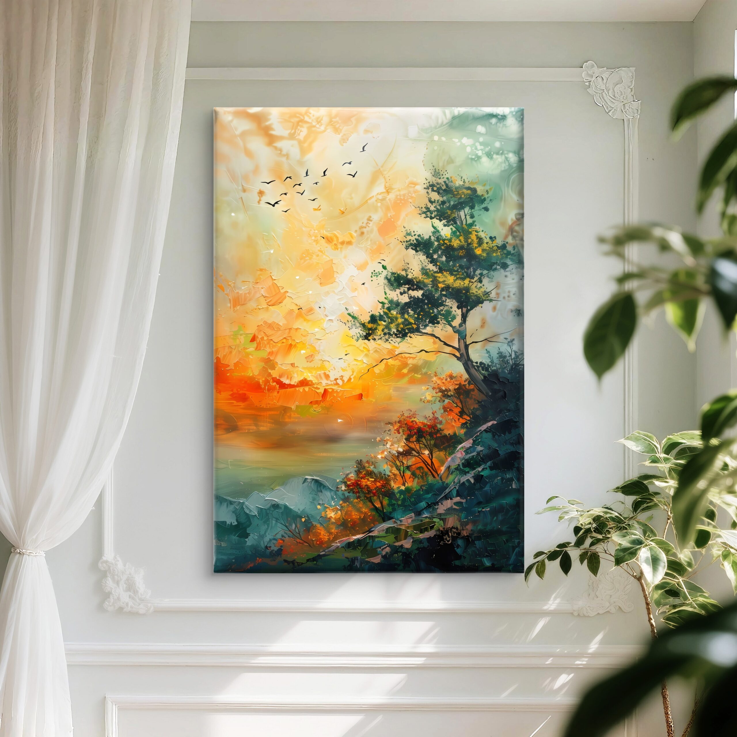 SAF Abstract Landscape Canvas Wall Art Textured Sunset Mountain Tree Scenery Oil Painting Print Modern Nature Decor for Living Room Bedroom Office Home Interior Large Wall Hanging - Image 4