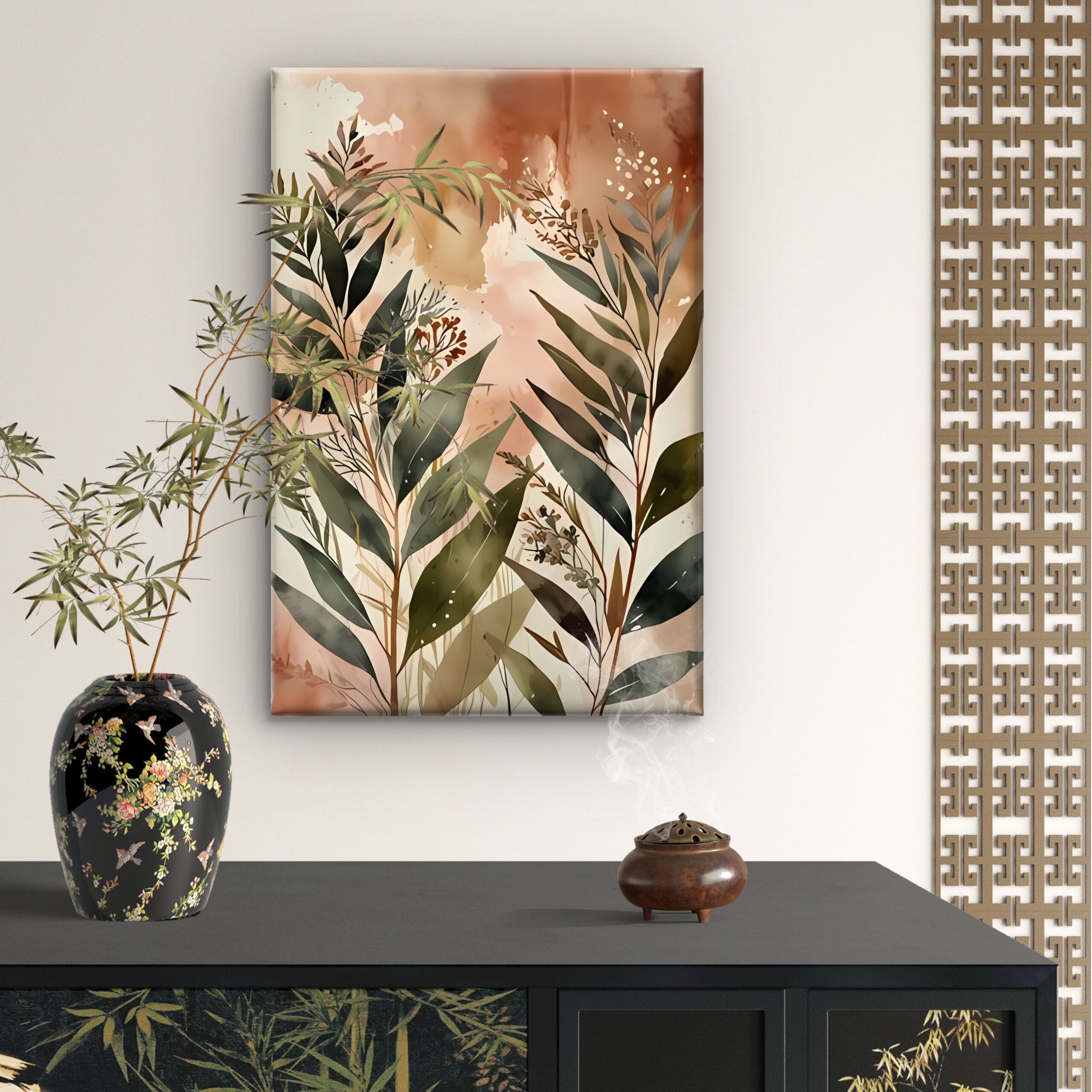 Boho Watercolor Botanical Green Leaves Canvas Wall Art Print - Image 4