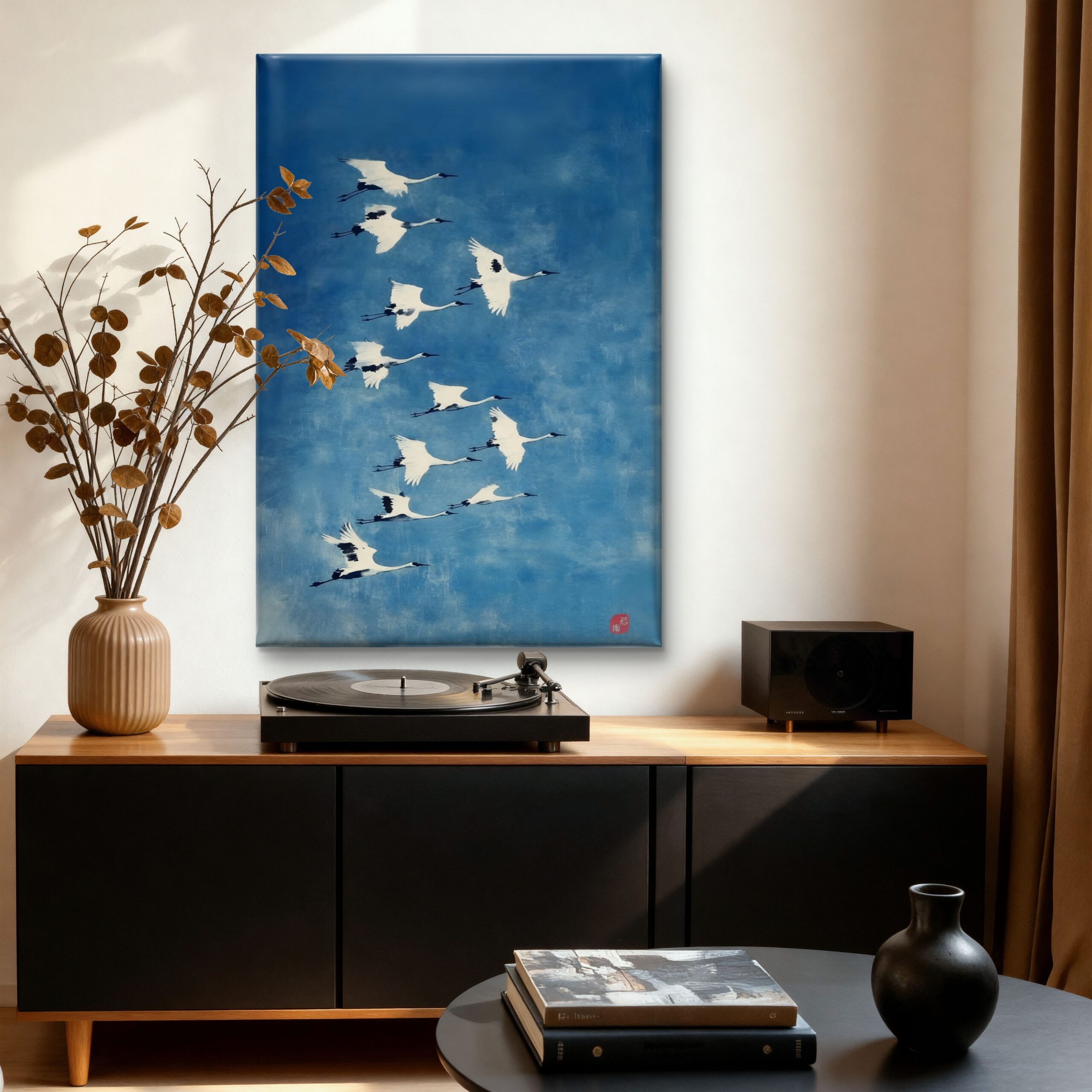 SAF Japanese Style Flying Cranes Canvas Wall Art Serene Blue Sky Bird Painting Print Traditional Zen Animal Poster Minimalist Decor for Living Room Bedroom Office Home Aesthetic - Image 4