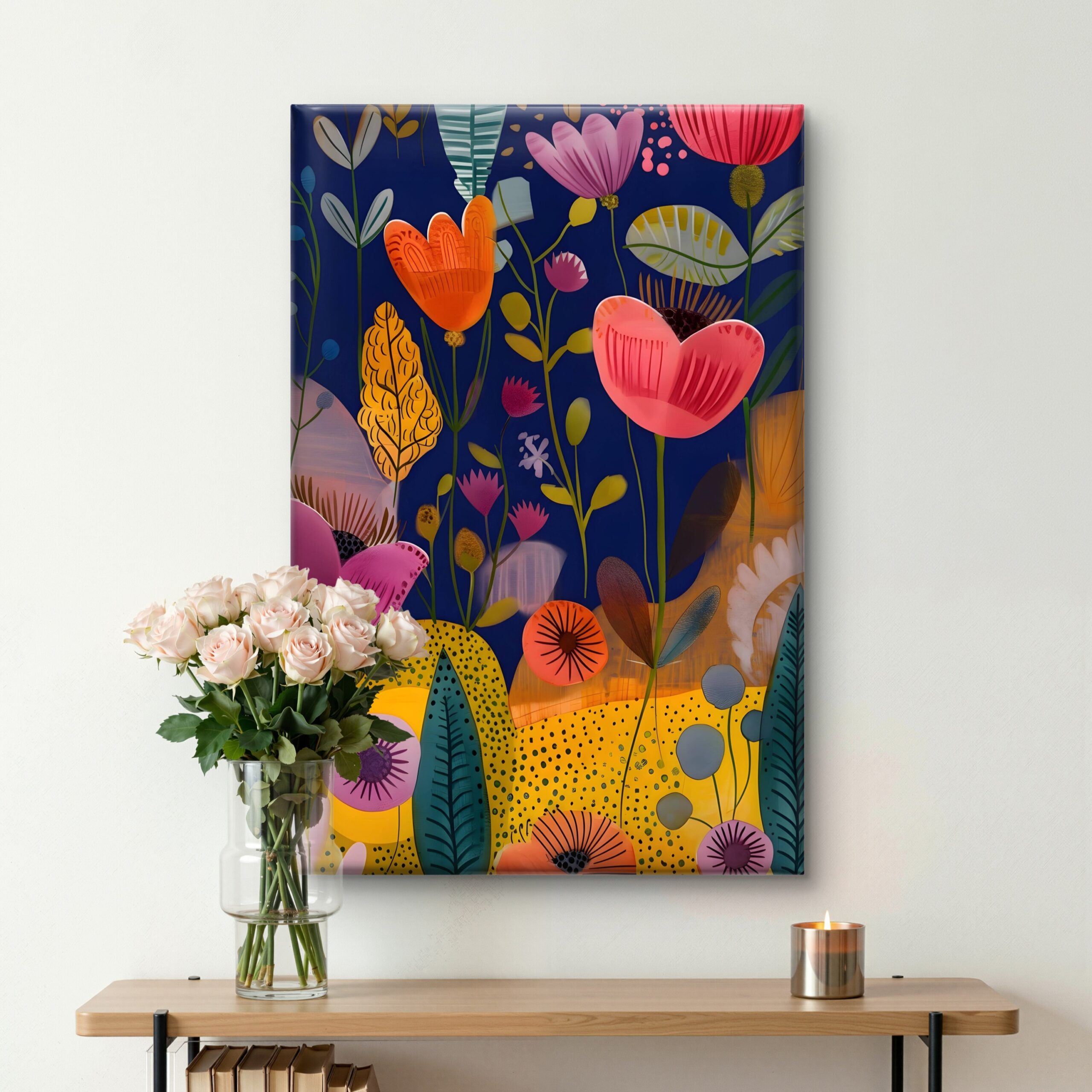 SAF Whimsical Abstract Floral Canvas Wall Art Colorful Botanical Garden Painting Print Navy Blue Boho Decor for Living Room Bedroom Nursery Office Home Aesthetic Large Poster - Image 4