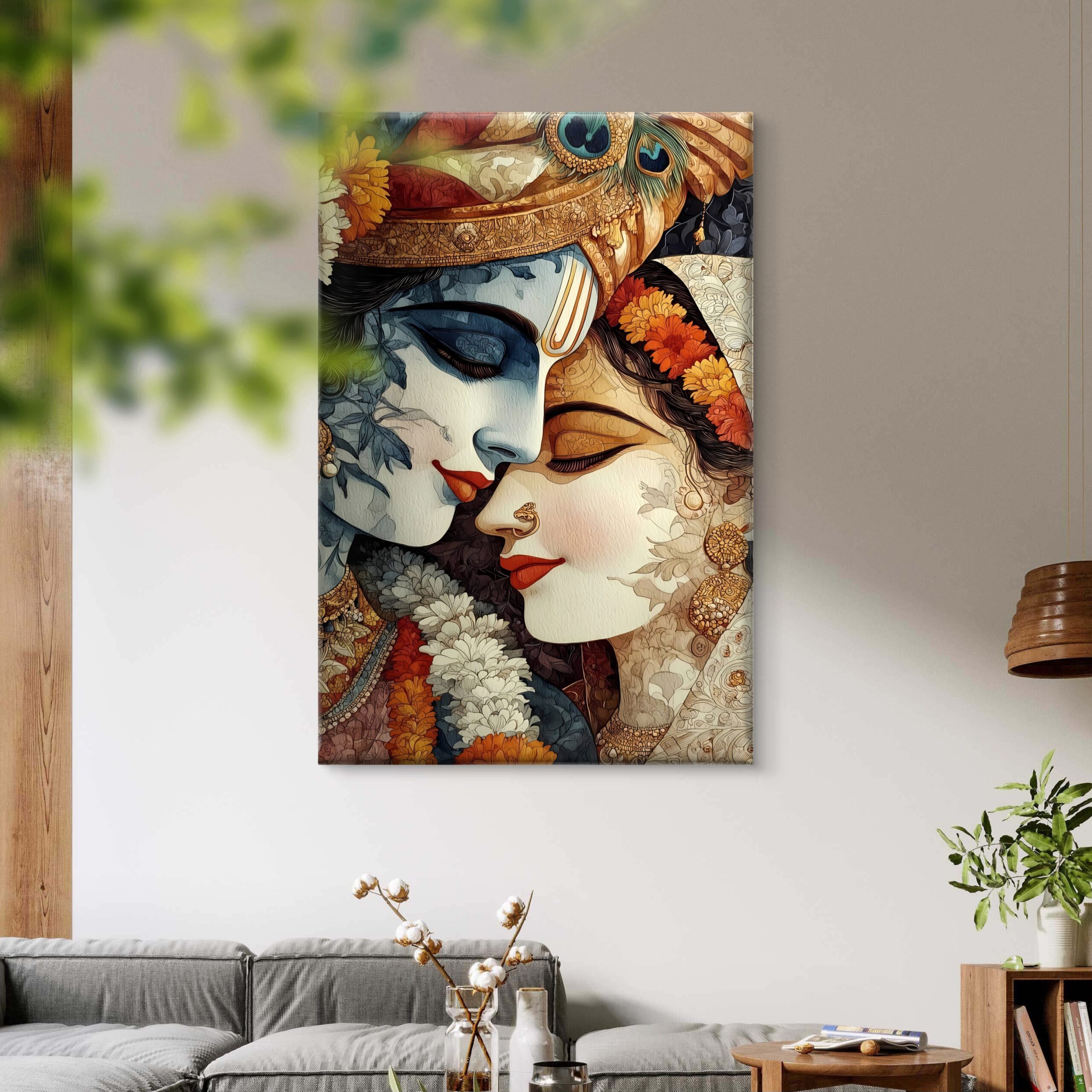 Divine Radha Krishna Floral Portrait Canvas Wall Art Print - Image 4