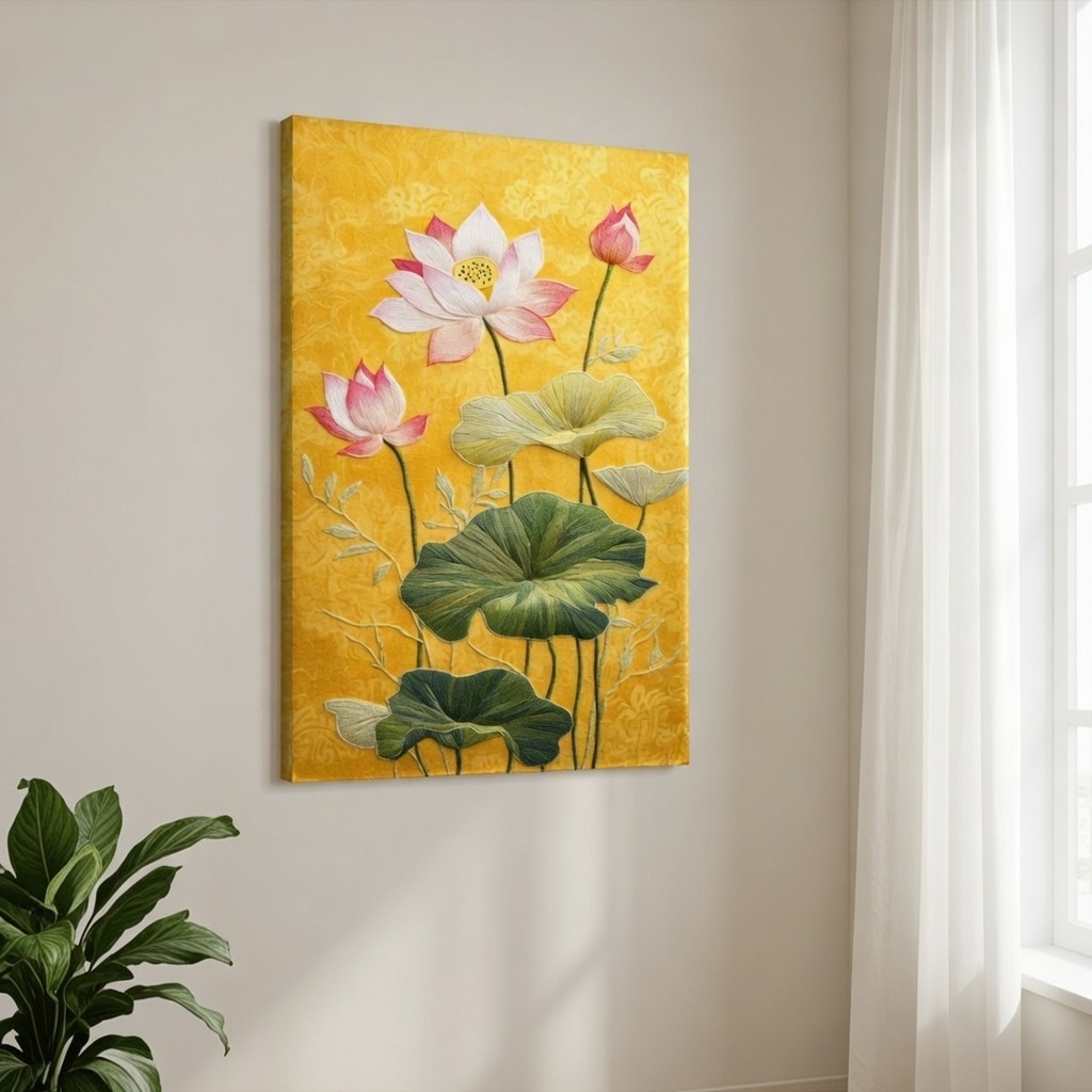 SAF Lotus Flower Canvas Painting for Home Decor | Modern Floral Wall Art with Green Leaves | HD Printed Nature Artwork for Living Room Bedroom Office Decoration - Image 4