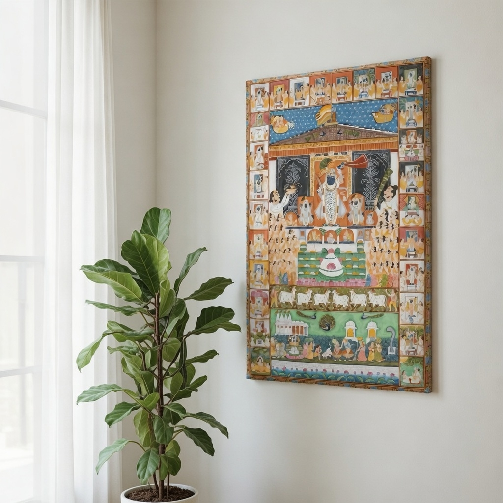 Krishna Leela Pichwai Canvas Painting Temple Wall Art Decor - Image 4