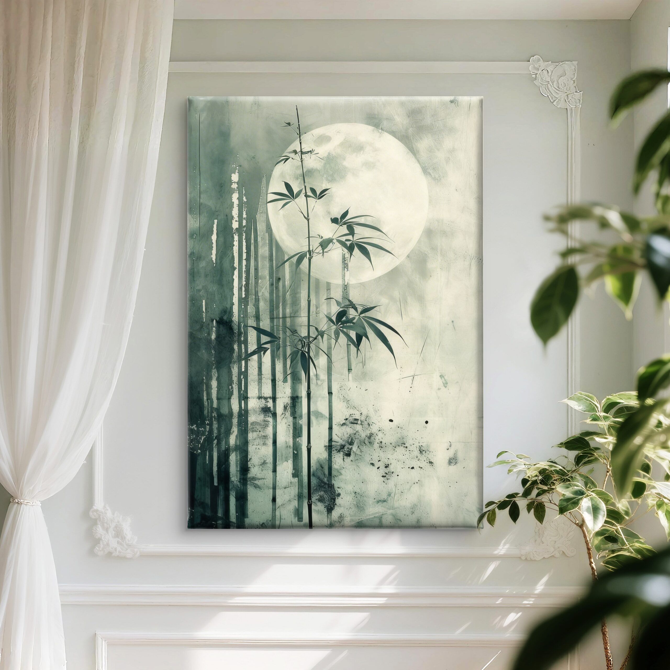 SAF Zen Bamboo Moonlight Canvas Wall Art - Japanese Style Watercolor Painting Print Serene Greenery & Full Moon Forest Decor for Living Room, Bedroom & Meditation Office - Image 4