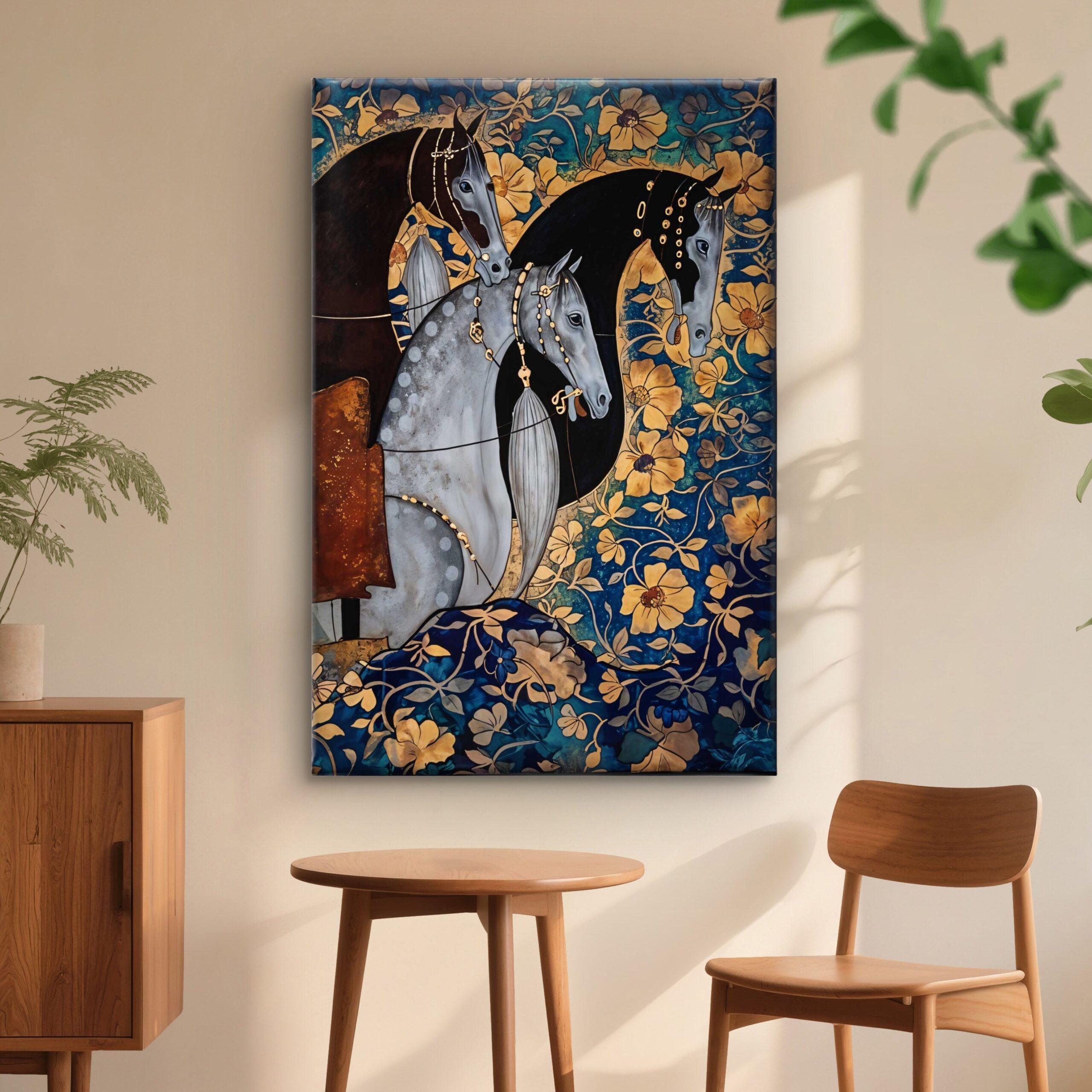 Royal Majestic Horses & Gold Floral Canvas Wall Art Print - Image 4