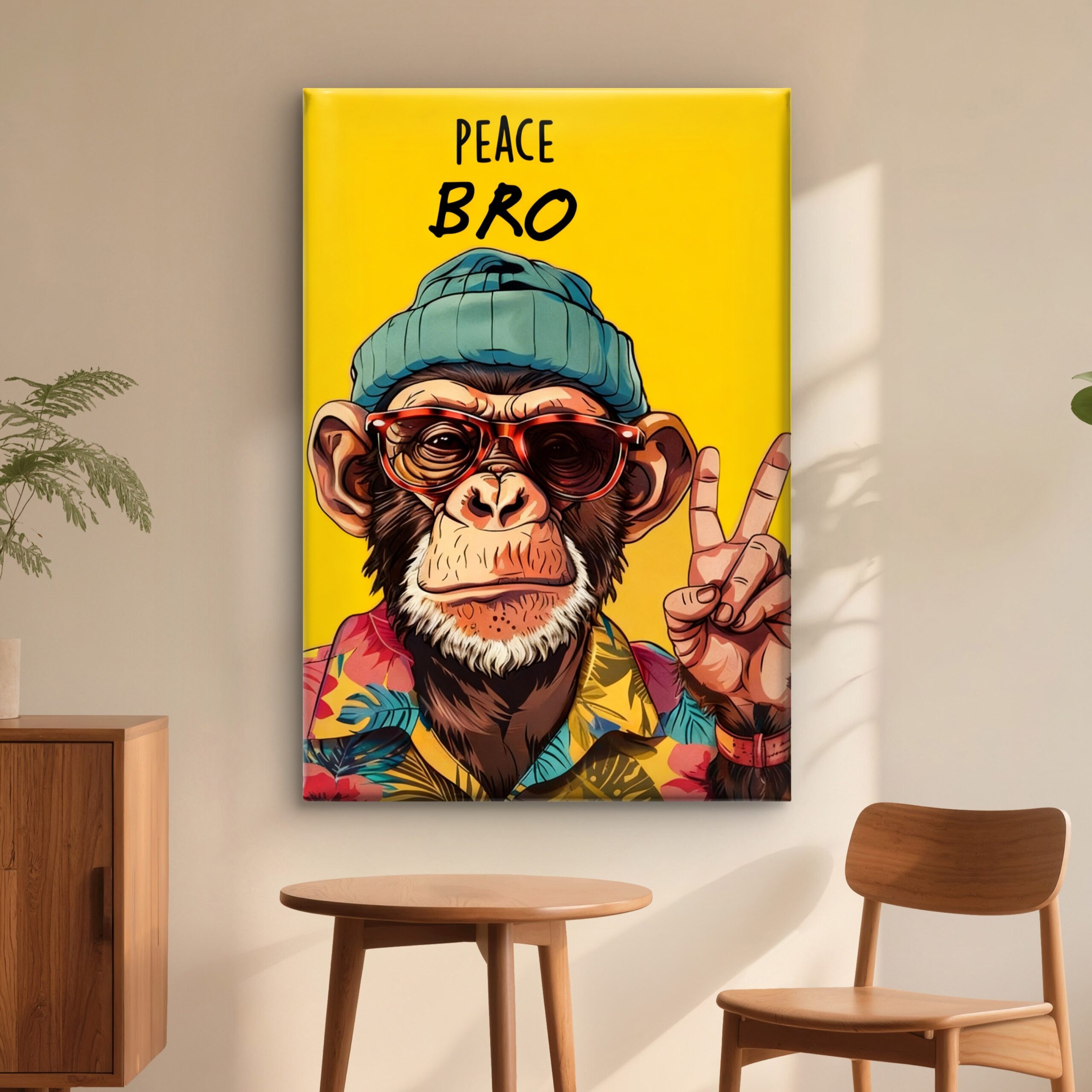 SAF Funny Monkey Peace Bro Canvas Wall Art Cool Chimp Pop Art Poster with Sunglasses Bright Yellow Quirky Urban Decor for Living Room Bedroom Boys Room Dorm Office - Image 4