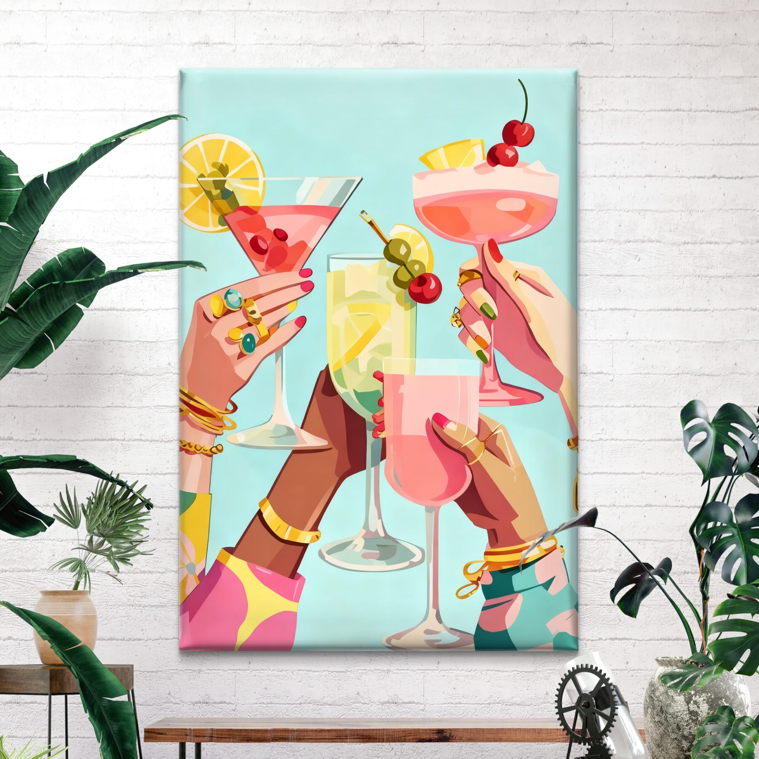 SAF Colorful Cocktail Cheers Canvas Wall Art Modern Pop Art Girls Night Drinks Painting Print Vibrant Bar Cart Decor for Kitchen Dining Room Living Area - Image 4