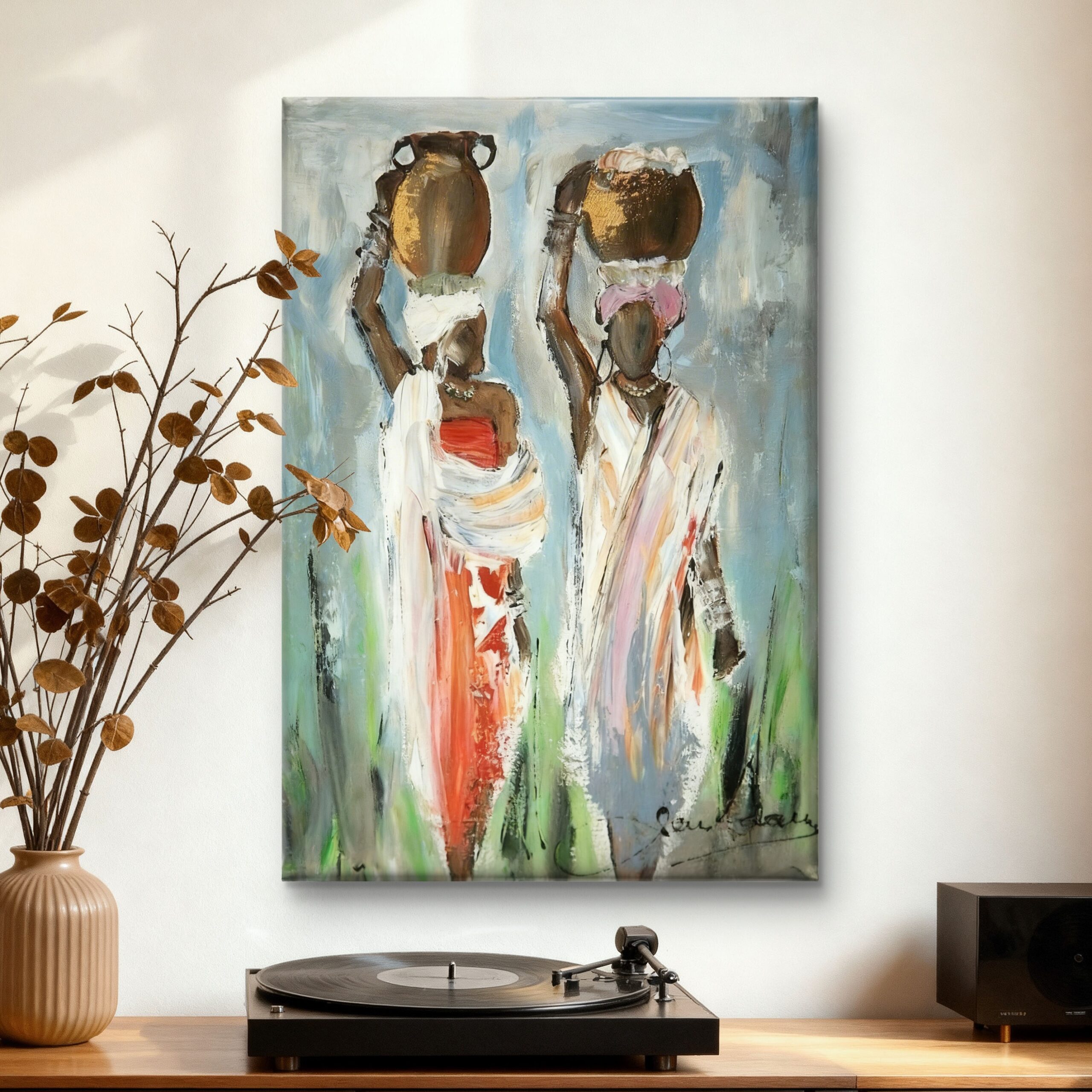 SAF Abstract Indian Village Women Carrying Pots Canvas Wall Art Traditional Rural Folk Painting Print Textured Oil Style Ethnic Decor for Living Room Bedroom Office - Image 4