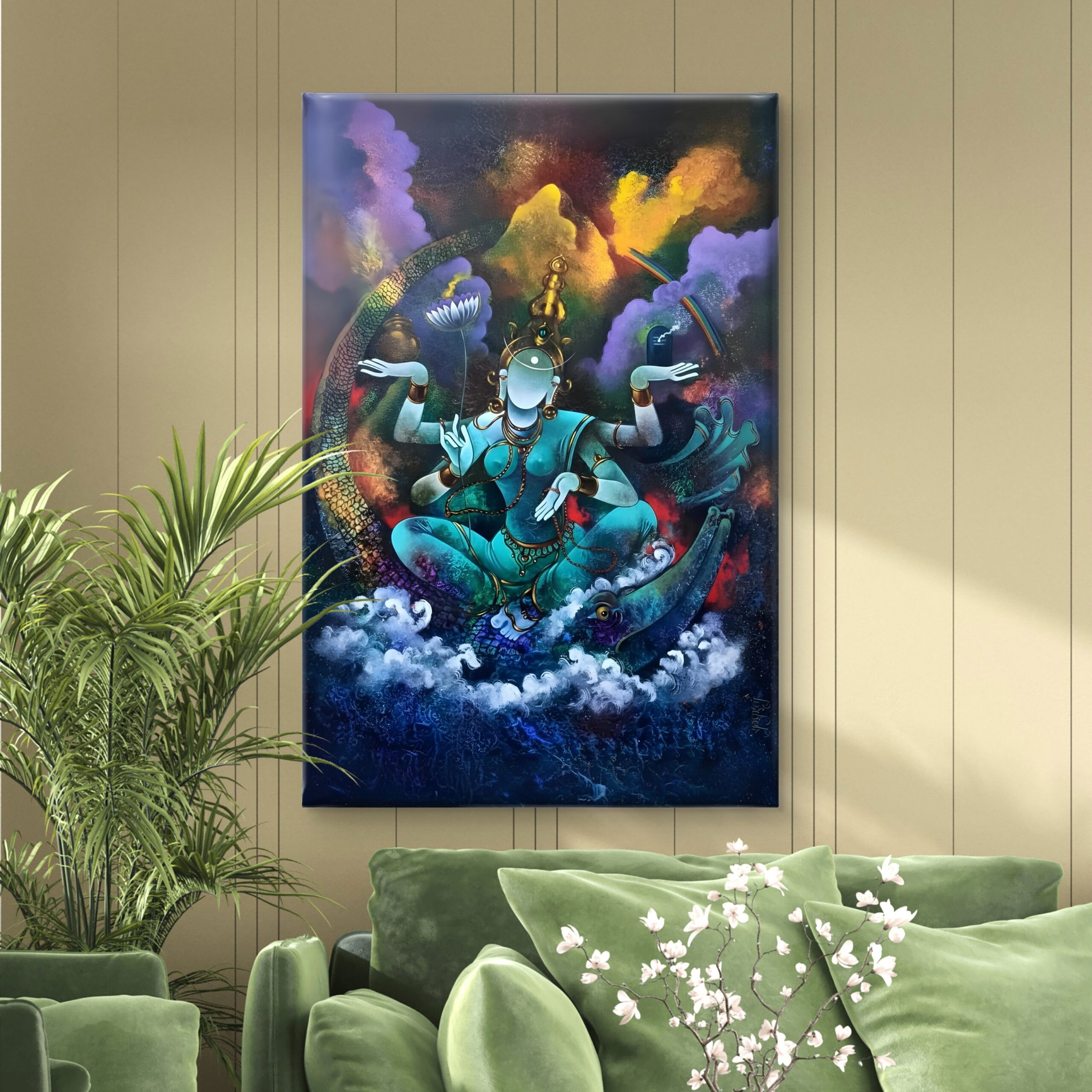 SAF Abstract Cosmic Hindu Deity Canvas Wall Art Spiritual Shiva Shakti Painting Print Vibrant Zen Decor for Puja Room Living Room Bedroom Meditation Space - Image 4