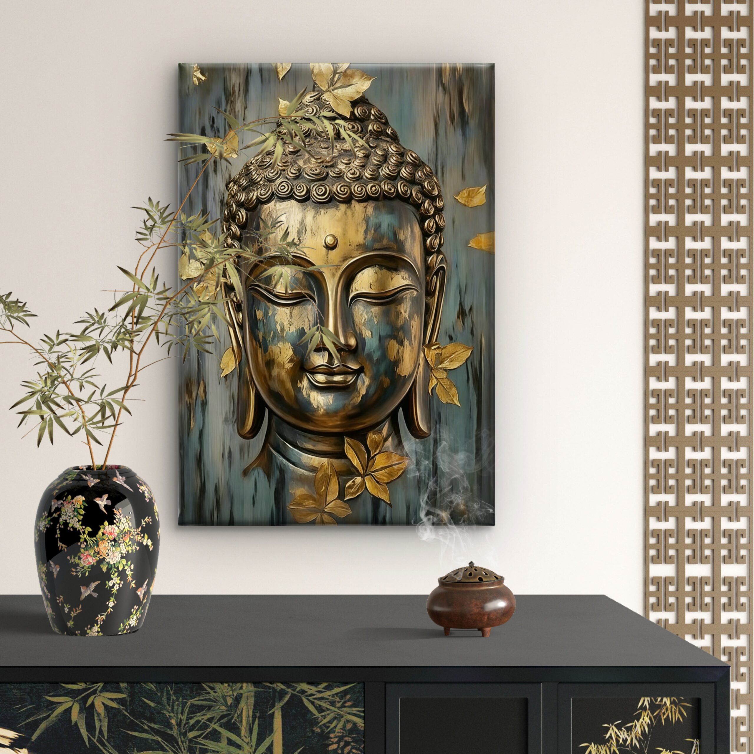SAF Golden Lord Buddha Head Canvas Wall Art 3D Textured Abstract Painting Print Zen Spiritual Decor with Gold Leaves for Living Room Meditation Office Bedroom - Image 4