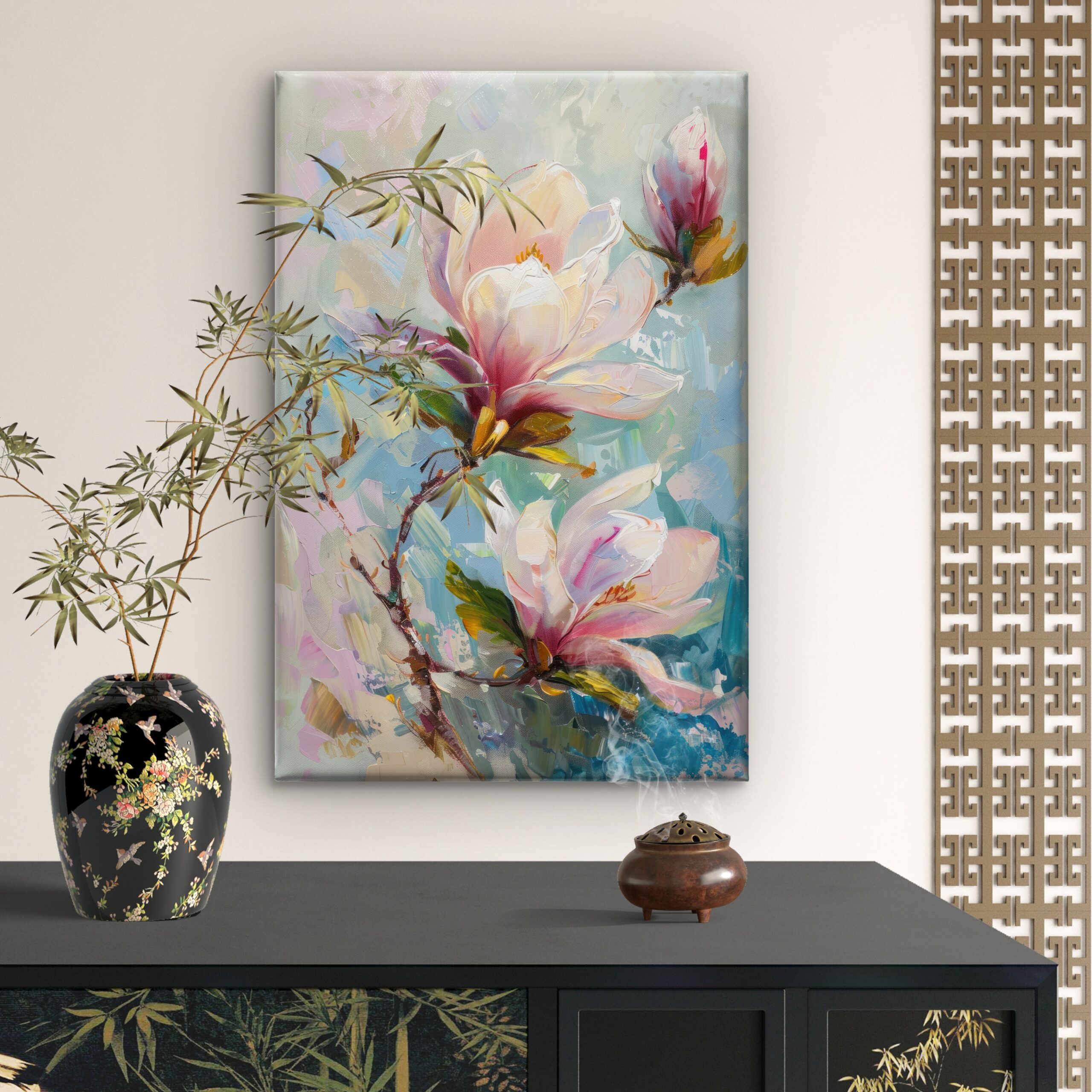 SAF Elegant Magnolia Flower Canvas Wall Art 3D Textured Abstract Floral Oil Painting Print Soft Pink Botanical Decor for Living Room Bedroom Large Modern Nature Scenery Poster - Image 4