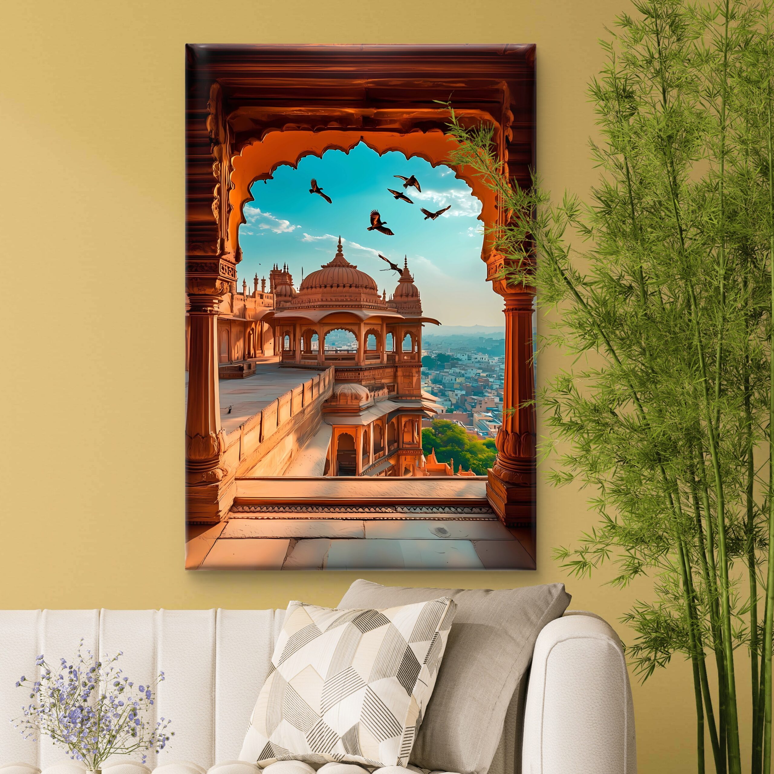 SAF Rajasthani Palace Arch Canvas Wall Painting | Royal Indian Architecture City View Artwork HD Printed Canvas with Wooden Frame | Living Room Bedroom Home Decor Gift - Image 4