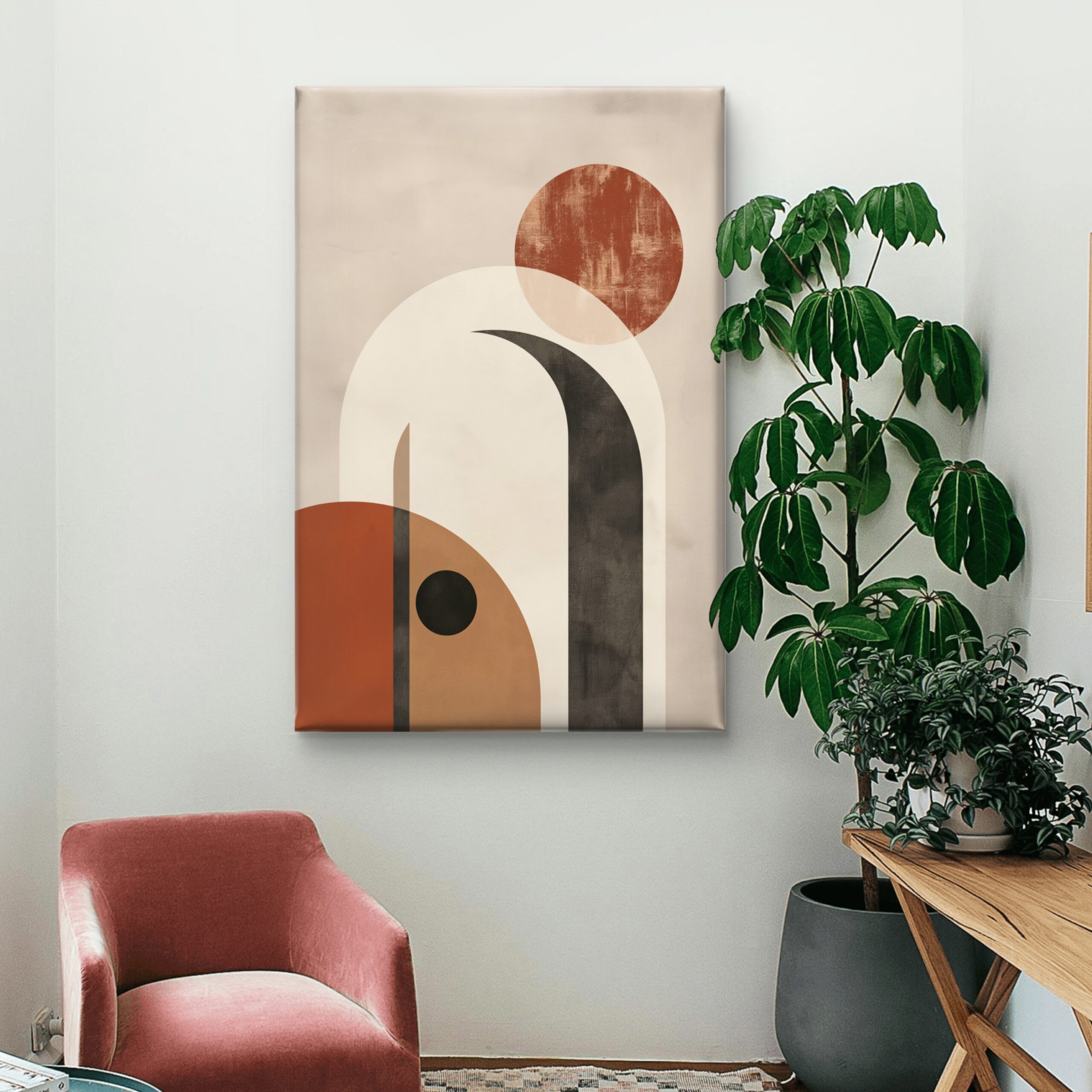 SAF Abstract Boho Geometric Canvas Wall Art - Mid Century Minimalist Terracotta & Beige Painting Print for Living Room, Bedroom & Office Home Decor - Image 4