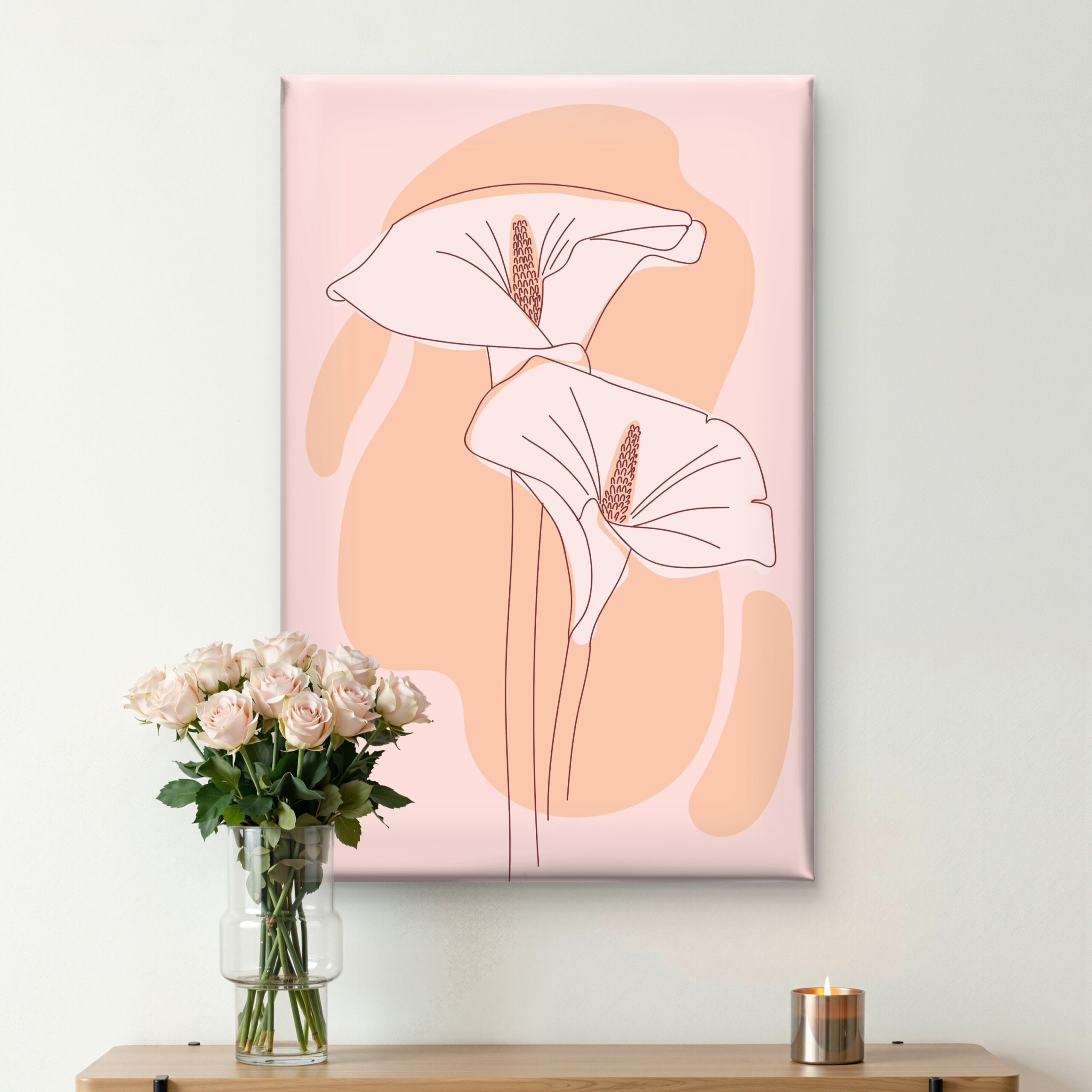 SAF Minimalist Calla Lily Line Art Canvas Wall Art Pastel Pink Abstract Boho Floral Painting Print Modern Aesthetic Wall Decor for Living Room Bedroom Dorm Office Home Interior - Image 4