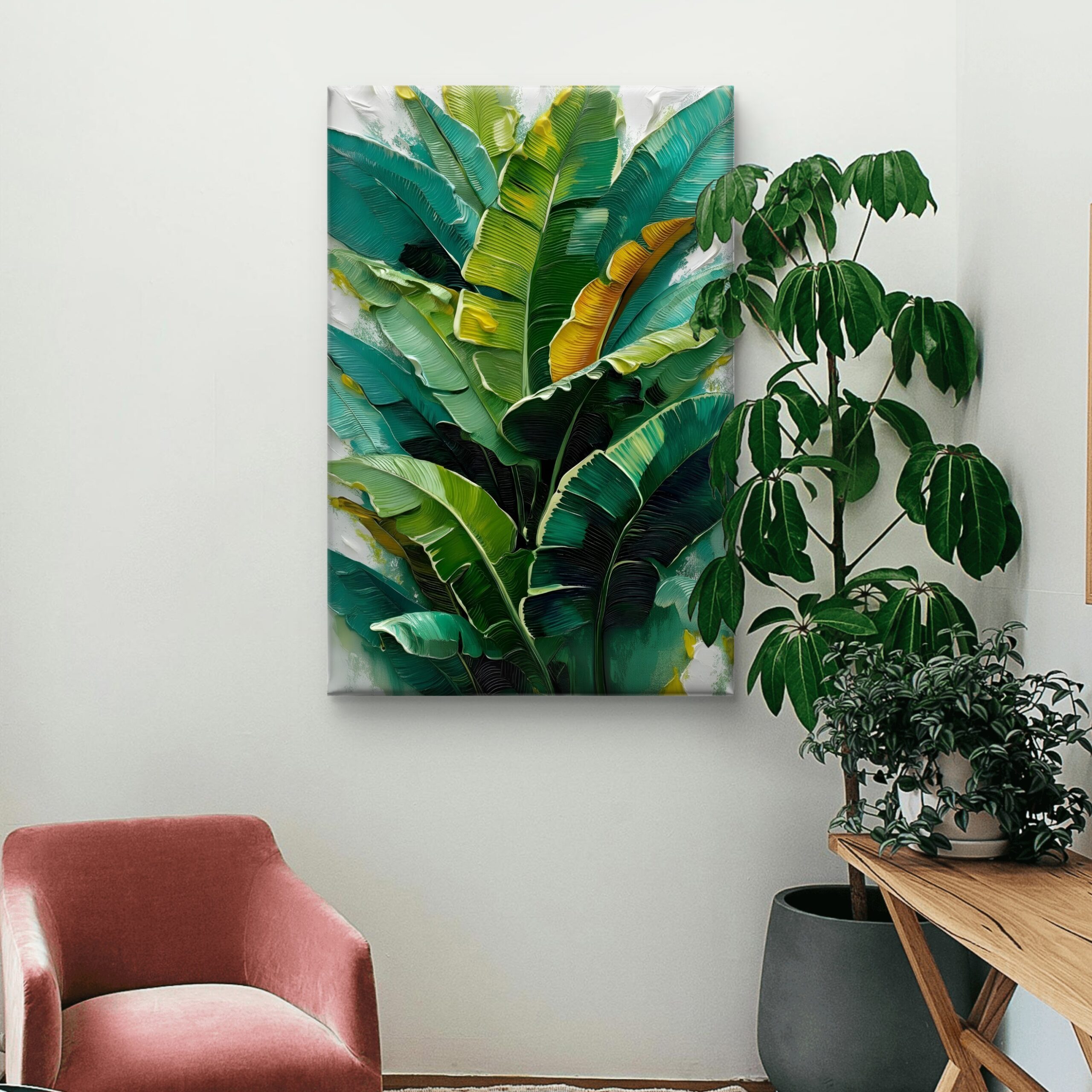 SAF Textured Tropical Banana Leaf Canvas Wall Art Emerald Green Palm Botanical Painting Print Modern Coastal Aesthetic Home Decor for Living Room Bedroom Office Large Poster - Image 4