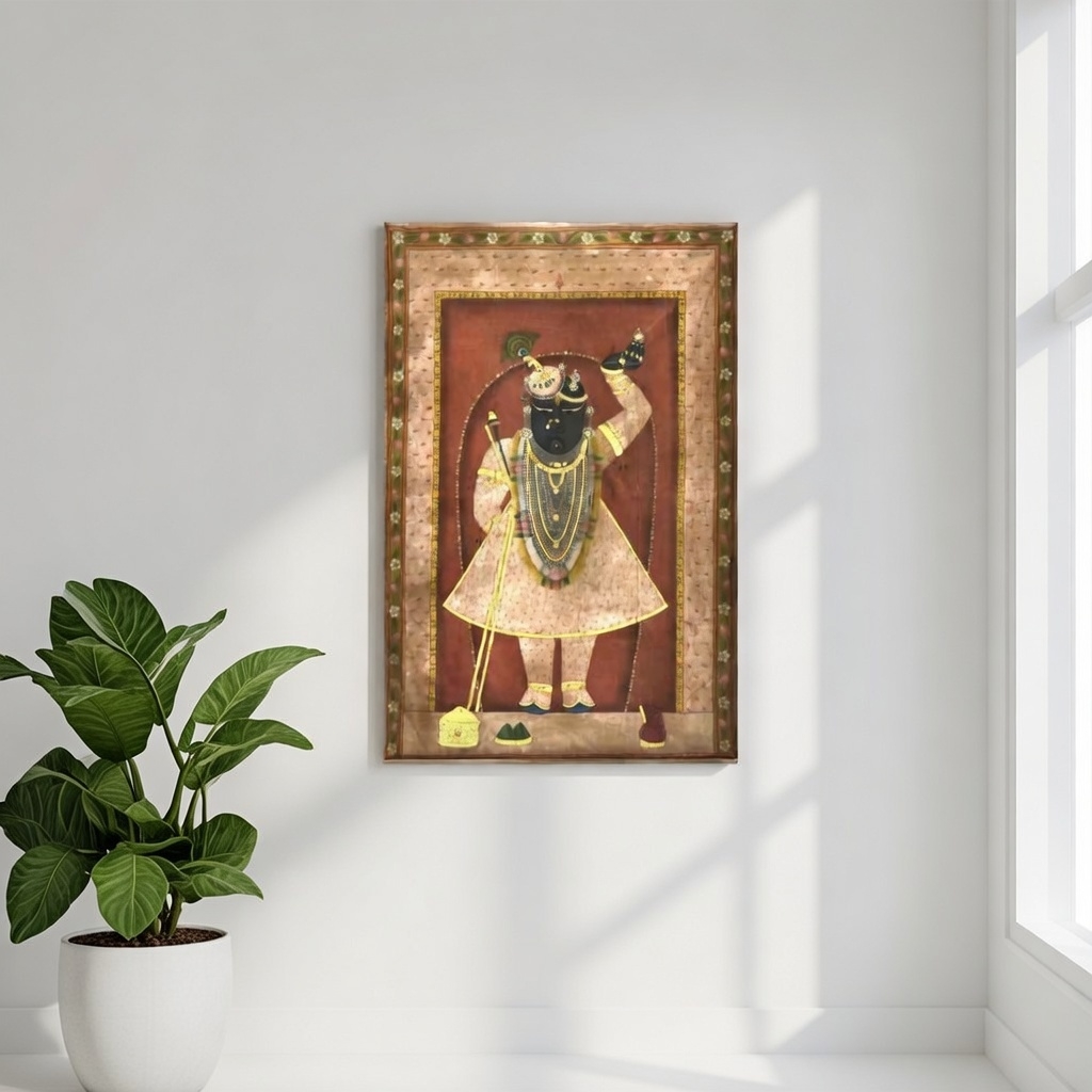 SAF Shrinathji Framed Canvas Wall Painting for Home Decor | Traditional Pichwai Style Lord Krishna Devotional Artwork | HD Printed Spiritual Wall Art for Living Room Pooja Room Office - Image 4