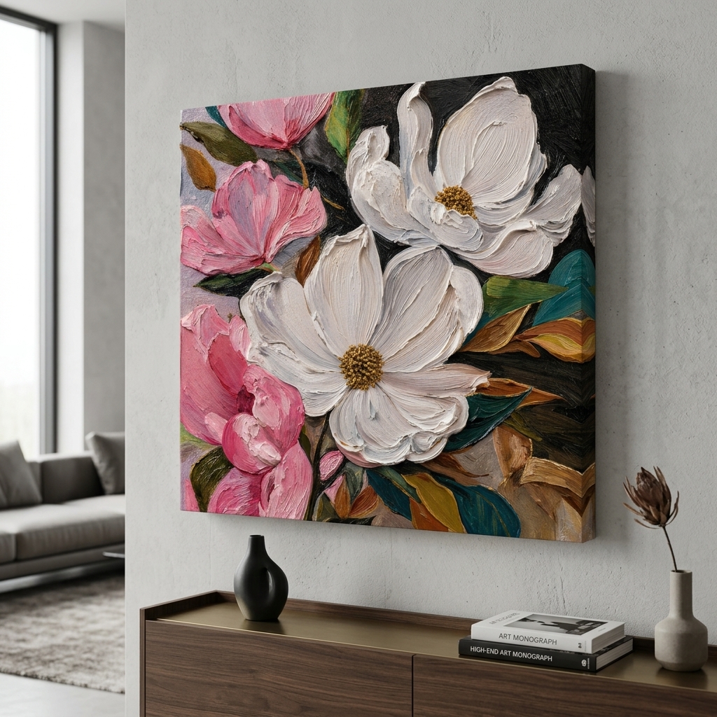 SAF Pastel Floral Canvas Painting Wall Art | Pink White Flower Abstract Artwork for Living Room Bedroom Office Decor | Premium HD Print Modern Wall Decoration Aesthetic Gift Item