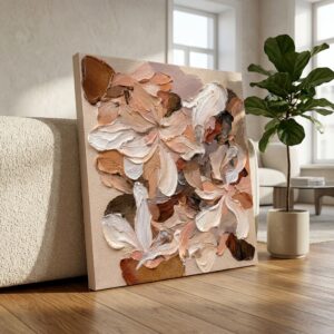 SAF Neutral Floral Canvas Painting Wall Art | Beige Brown Abstract Flower Texture Artwork for Living Room Bedroom Office Decor | Premium HD Print Modern Wall Decoration Aesthetic Gift