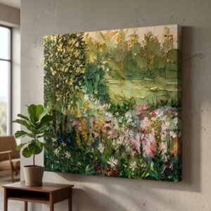 SAF Nature Landscape Canvas Painting Wall Art | Green Forest Meadow Floral Artwork for Living Room Bedroom Office Decor | Premium HD Print Textured Modern Wall Decoration Gift