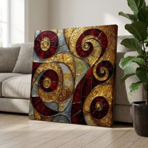 SAF Abstract Spiral Canvas Painting Wall Art | Red Gold Geometric Texture Artwork for Living Room Bedroom Office Decor | Premium HD Print Modern Wall Decoration Luxury Gift Item