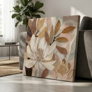 SAF Neutral Floral Canvas Painting Wall Art | Beige Brown Minimalist Flower Artwork for Living Room Bedroom Office Decor | Premium HD Print Textured Modern Aesthetic Wall Decoration Gift