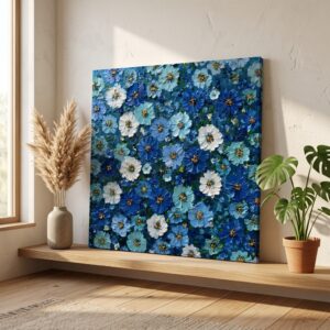 SAF Blue Floral Canvas Painting Wall Art | Abstract Flower Pattern Artwork for Living Room Bedroom Office Decor | Premium HD Print Modern Wall Decoration Aesthetic Gift Item