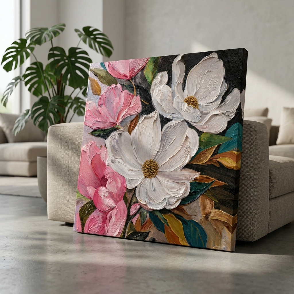 SAF Pastel Floral Canvas Painting Wall Art | Pink White Flower Abstract Artwork for Living Room Bedroom Office Decor | Premium HD Print Modern Wall Decoration Aesthetic Gift Item - Image 2