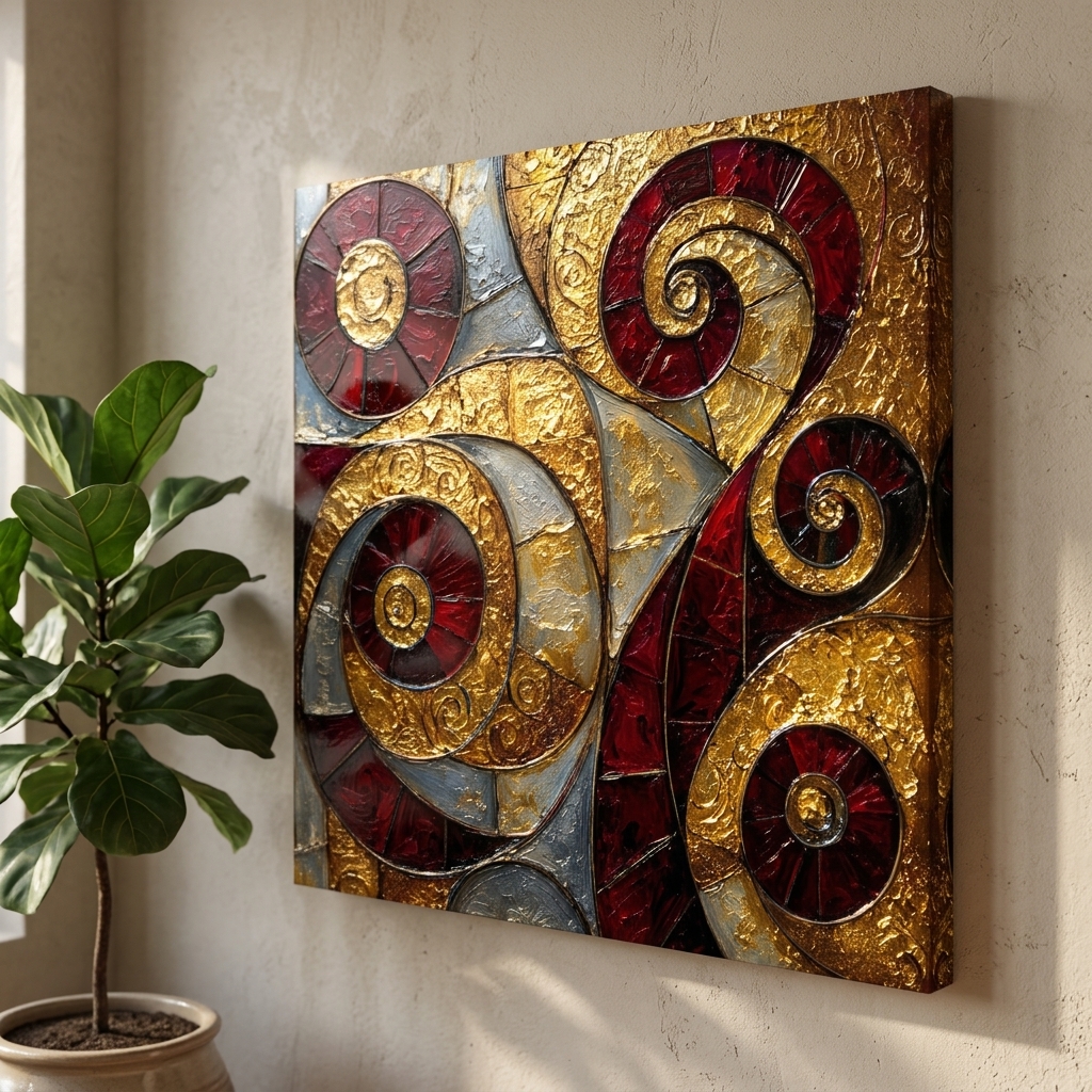 SAF Abstract Spiral Canvas Painting Wall Art | Red Gold Geometric Texture Artwork for Living Room Bedroom Office Decor | Premium HD Print Modern Wall Decoration Luxury Gift Item - Image 2
