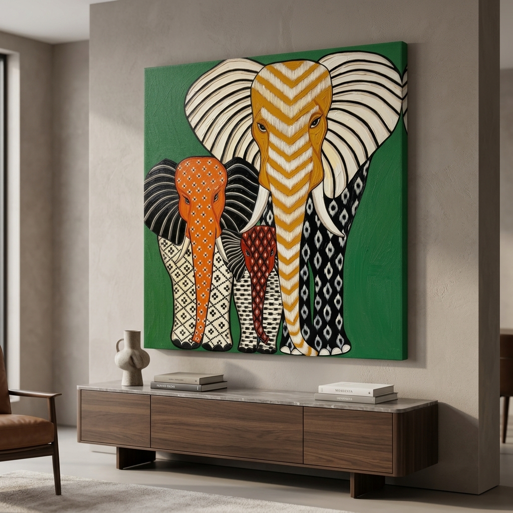 SAF Modern Elephant Family Canvas Painting Wall Art | Abstract Boho Animal Artwork for Living Room Bedroom Office Decor | Premium HD Print Ready to Hang Home Decoration Gift - Image 2