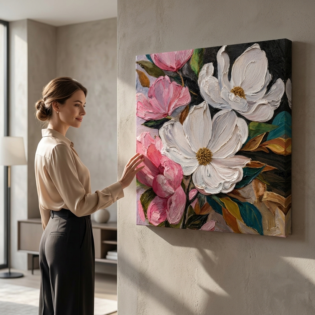 SAF Pastel Floral Canvas Painting Wall Art | Pink White Flower Abstract Artwork for Living Room Bedroom Office Decor | Premium HD Print Modern Wall Decoration Aesthetic Gift Item - Image 3