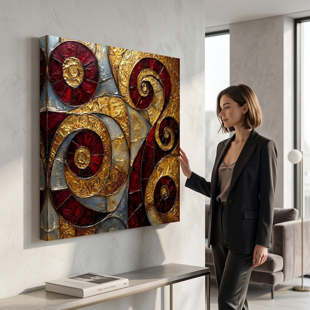 SAF Abstract Spiral Canvas Painting Wall Art | Red Gold Geometric Texture Artwork for Living Room Bedroom Office Decor | Premium HD Print Modern Wall Decoration Luxury Gift Item - Image 3
