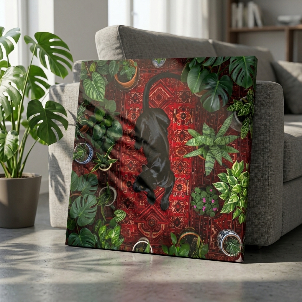 SAF Black Panther Canvas Painting Wall Art | Jungle Plants Red Carpet Background Wildlife Artwork for Living Room Bedroom Office Decor | Premium HD Print Modern Wall Decoration Gift - Image 3