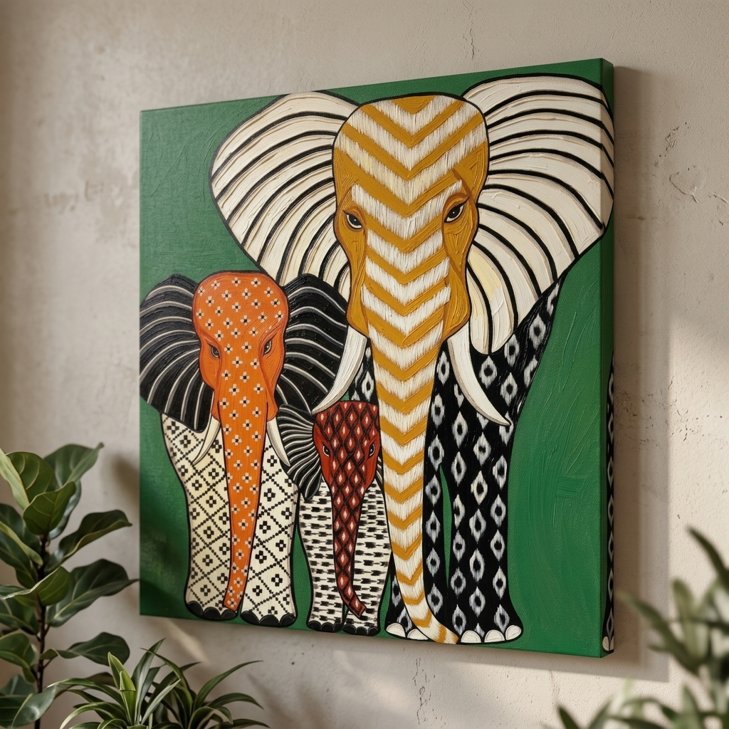SAF Modern Elephant Family Canvas Painting Wall Art | Abstract Boho Animal Artwork for Living Room Bedroom Office Decor | Premium HD Print Ready to Hang Home Decoration Gift - Image 3