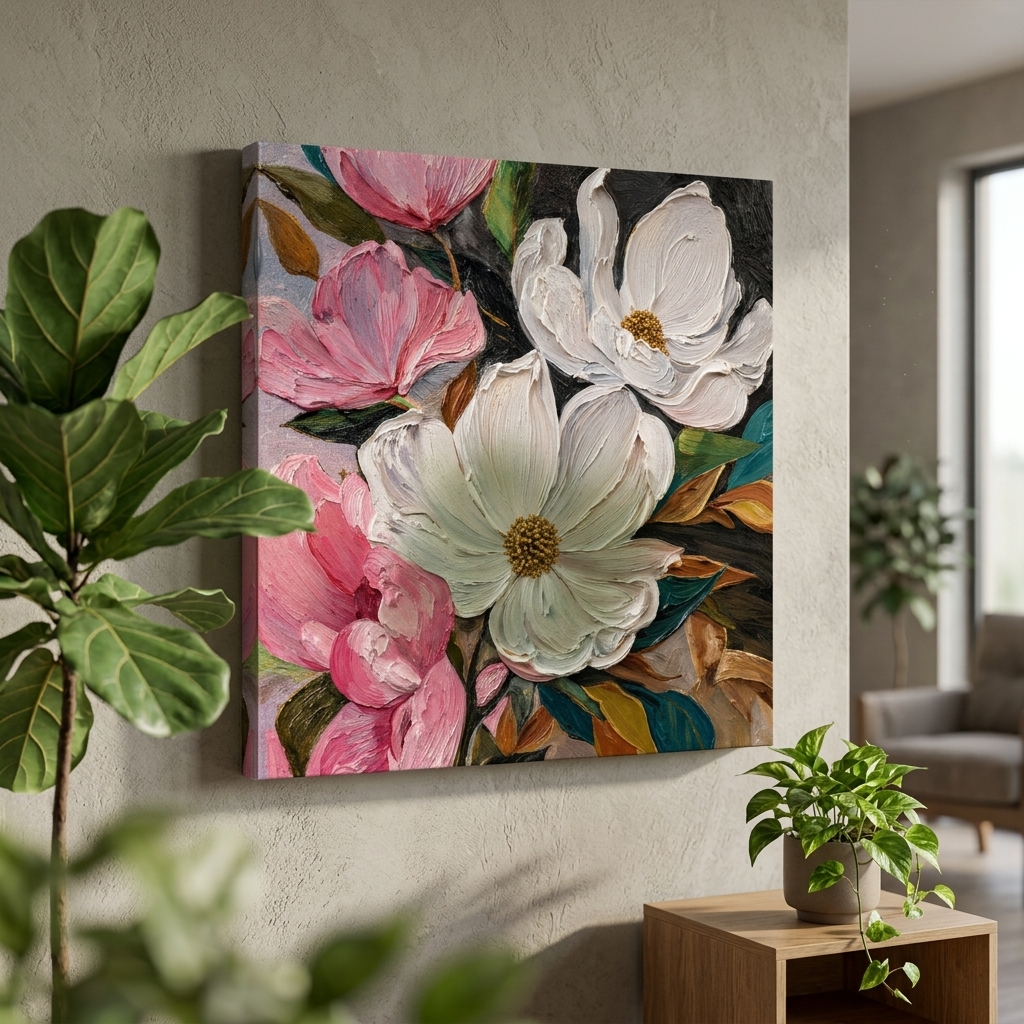 SAF Pastel Floral Canvas Painting Wall Art | Pink White Flower Abstract Artwork for Living Room Bedroom Office Decor | Premium HD Print Modern Wall Decoration Aesthetic Gift Item - Image 4